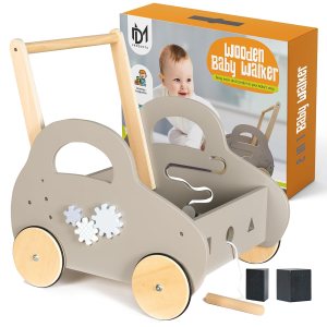 Andador de madera para bebés con ruedas Andador de bebé con ruedas y asa, juguete educativo de madera para empujar y jalar, carro de actividad Andador de madera para bebés con ruedas Andador de bebé con ruedas y asa, juguete educativo de madera para empujar y jalar, carro de actividad