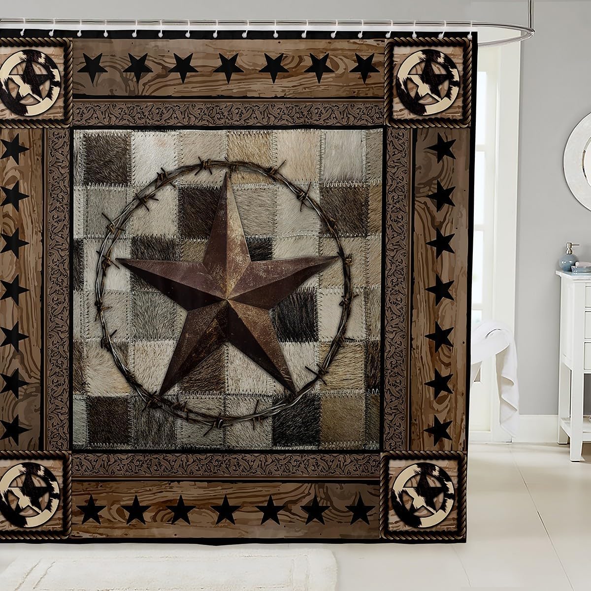 Western Texas – Cortinas de ducha para niños, cortinas de baño rústicas de piel de vaca, para niños, niñas y adultos, cortinas impermeables de