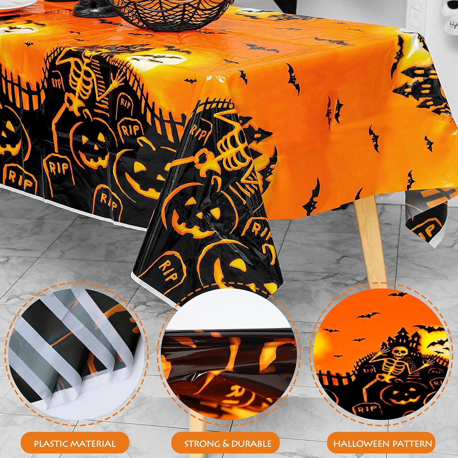 CAKKA Mantel de Halloween, paquete de 2 manteles desechables de 54 x 108 pulgadas, manteles rectangulares de plástico para suministros de decoración