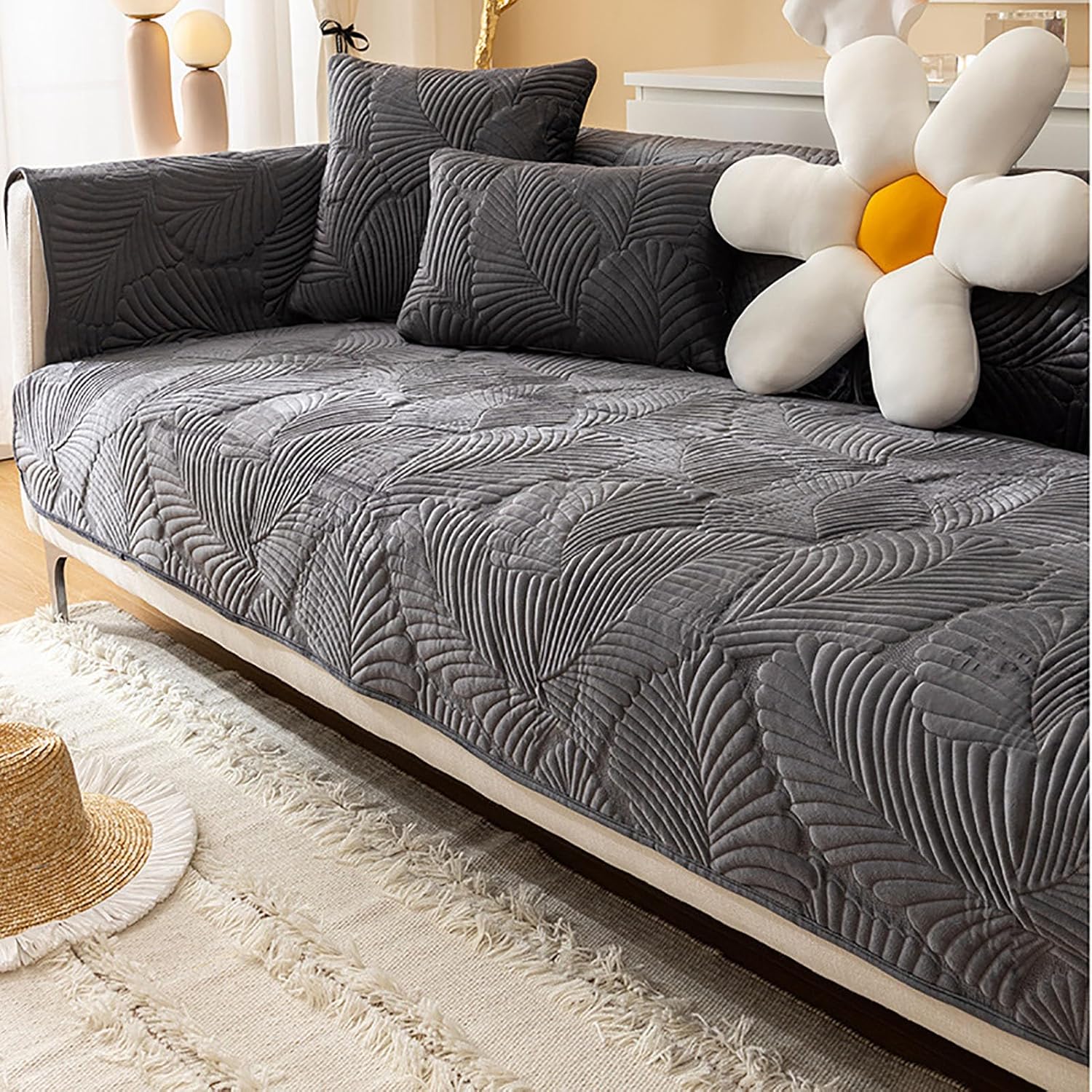 Toalla de sofá de terciopelo, funda gruesa acolchada de felpa para sofá, protectores universales de muebles de color sólido, funda de sofá modular