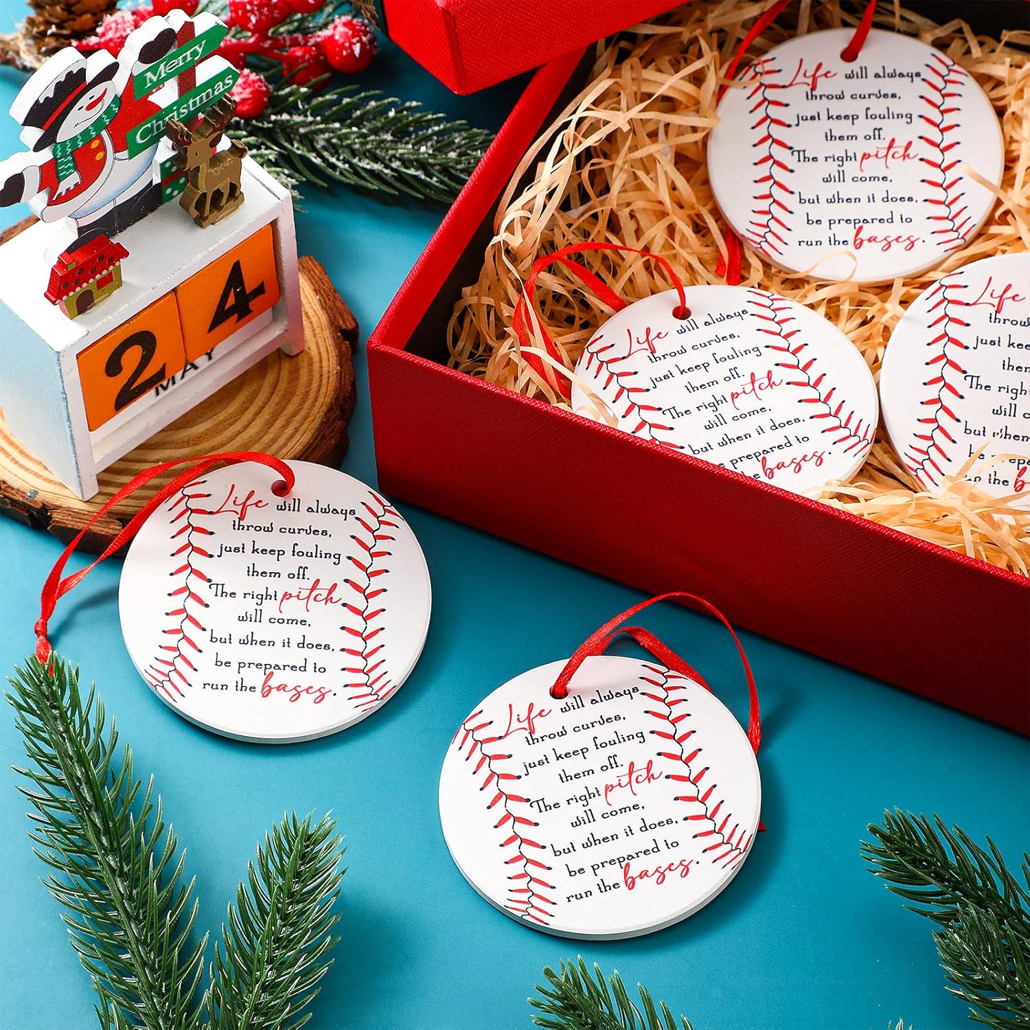 Sieral 20 piezas de adornos de Navidad de béisbol 2023, adornos colgantes personalizados redondos de cerámica, regalo del equipo de béisbol,