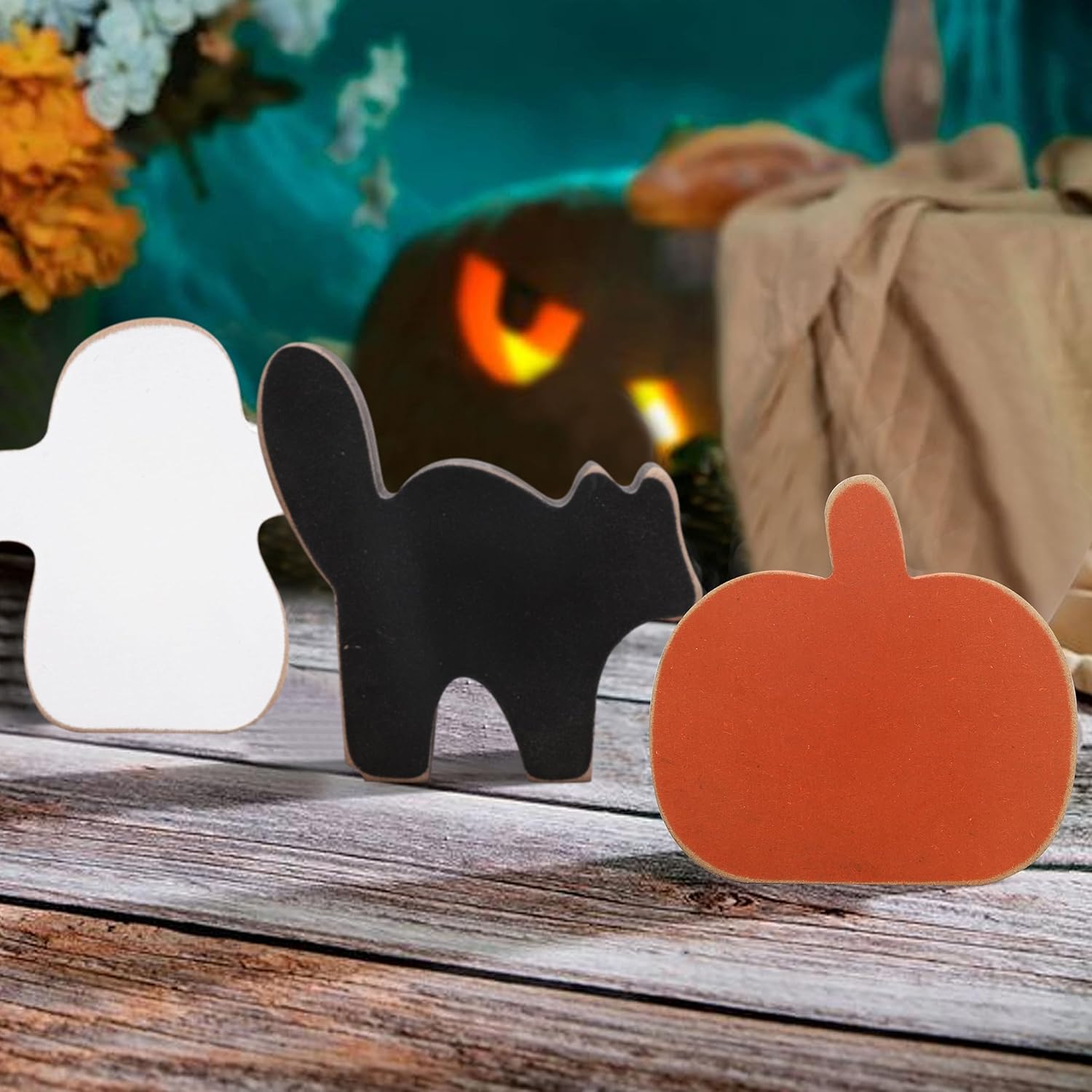 3 piezas de decoración de madera para Halloween, decoración de letrero de madera de calabaza, decoración de Halloween de granja, decoración de