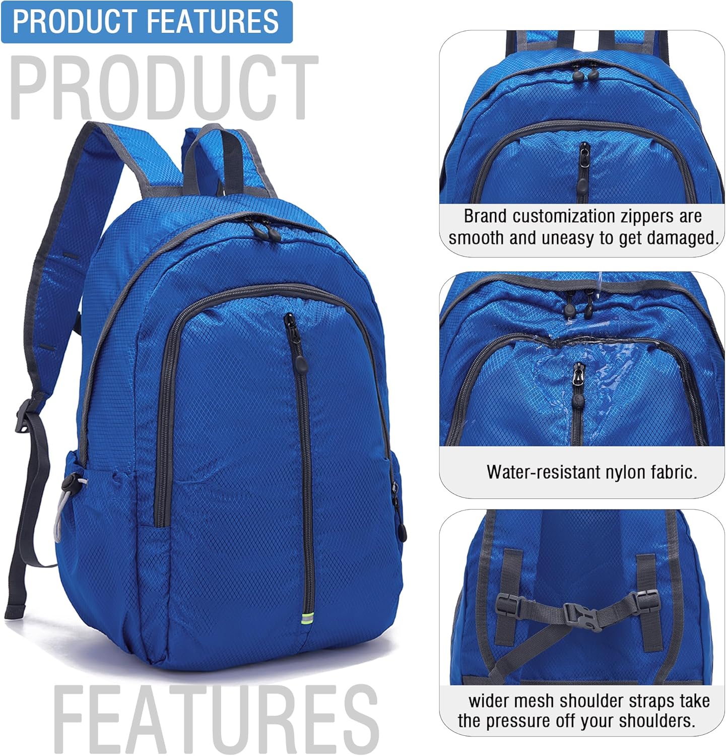 YZAOLL Mochila de senderismo pequeña, mochila ligera y plegable para senderismo, para mujeres y hombres, viajes, campamento, vacaciones, Z-25l-azul