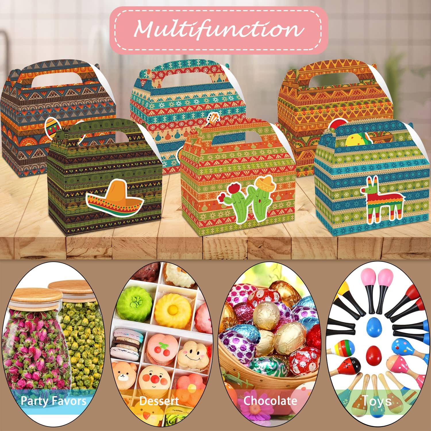 12 unidades de recuerdos de fiesta mexicana, cajas de suministros de fiesta de cactus, suministros de fiesta temática mexicana, decoraciones de