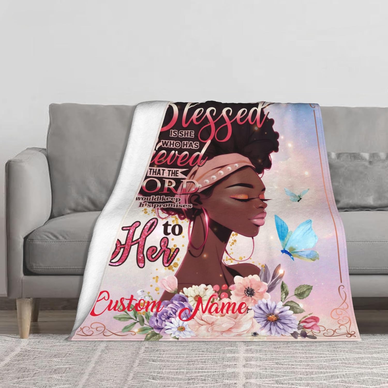 Manta afroamericana personalizada, tamaño Queen, niña negra, mujeres afro, con cita inspiradora, manta de franela para dormitorio, cama, mantas