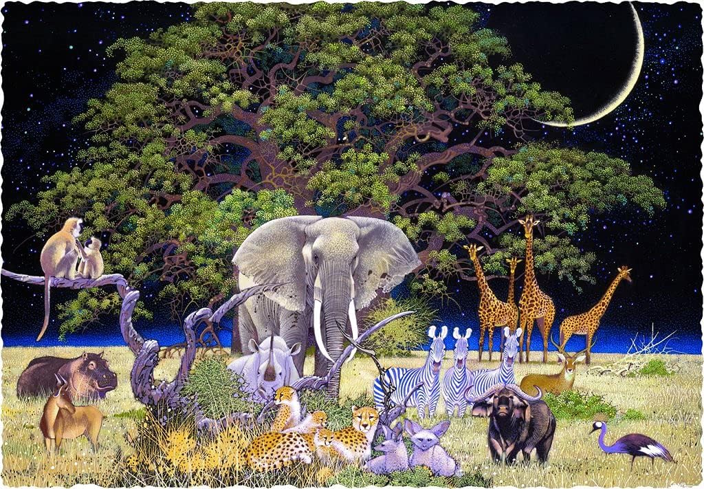 Rompecabezas de madera para adultos, Savanna Moon, 527 piezas de madera únicas por Nautilus Puzzles. Fabricado en los Estados Unidos.
