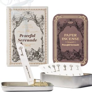 Kit de incienso de papel para fragancia de habitación, 48 piezas, caja de metal vintage, papel de incienso con buen olor para relajación y Kit de incienso de papel para fragancia de habitación, 48 piezas, caja de metal vintage, papel de incienso con buen olor para relajación y