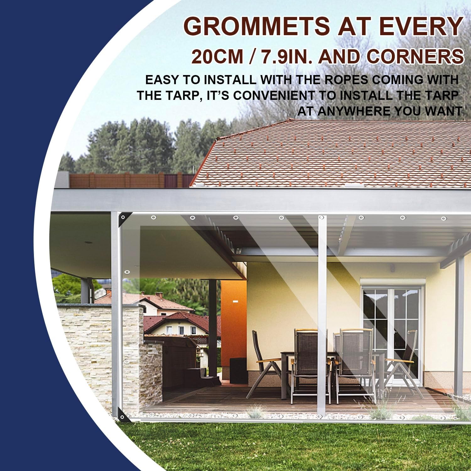 Ezcasch Cortina transparente para exteriores, 20 onzas, cortina de PVC Vinly para exteriores, cortina resistente a la intemperie, para pérgola,