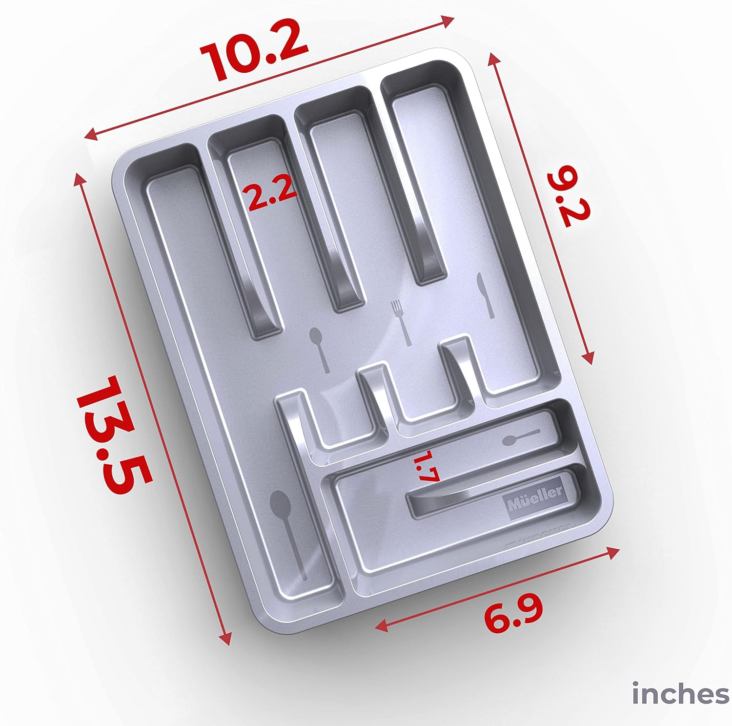 Mueller – Organizador de cubiertos para cajón de cocina, 10 x 13pulgadas, 6compartimentos, resistente, bandeja de cubiertos para utensilios,