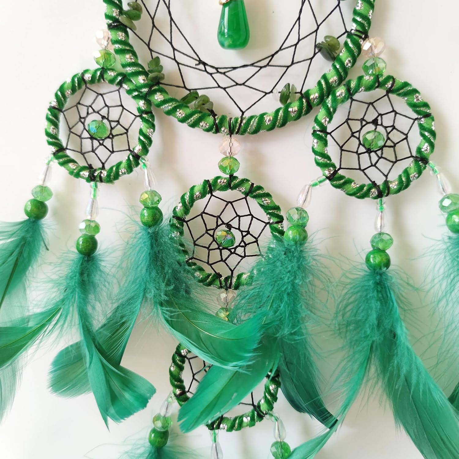 SOYUZU Atrapasueños pequeños verdes para dormitorio, atrapasueños de plumas para adultos, atrapasueños para colgar en la pared, regalos de bendición