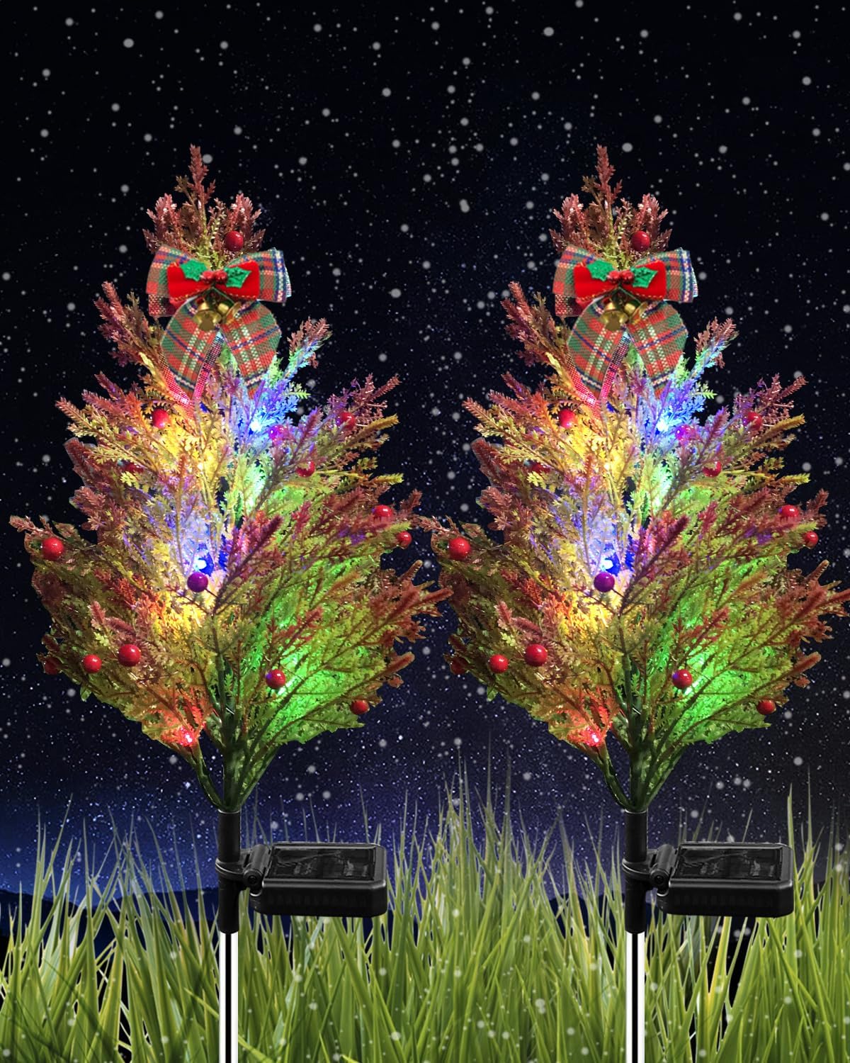 Luces solares para árbol de Navidad para decoración de jardín al aire libre, luces LED solares de camino de 2.4 pies, luces solares parpadeantes