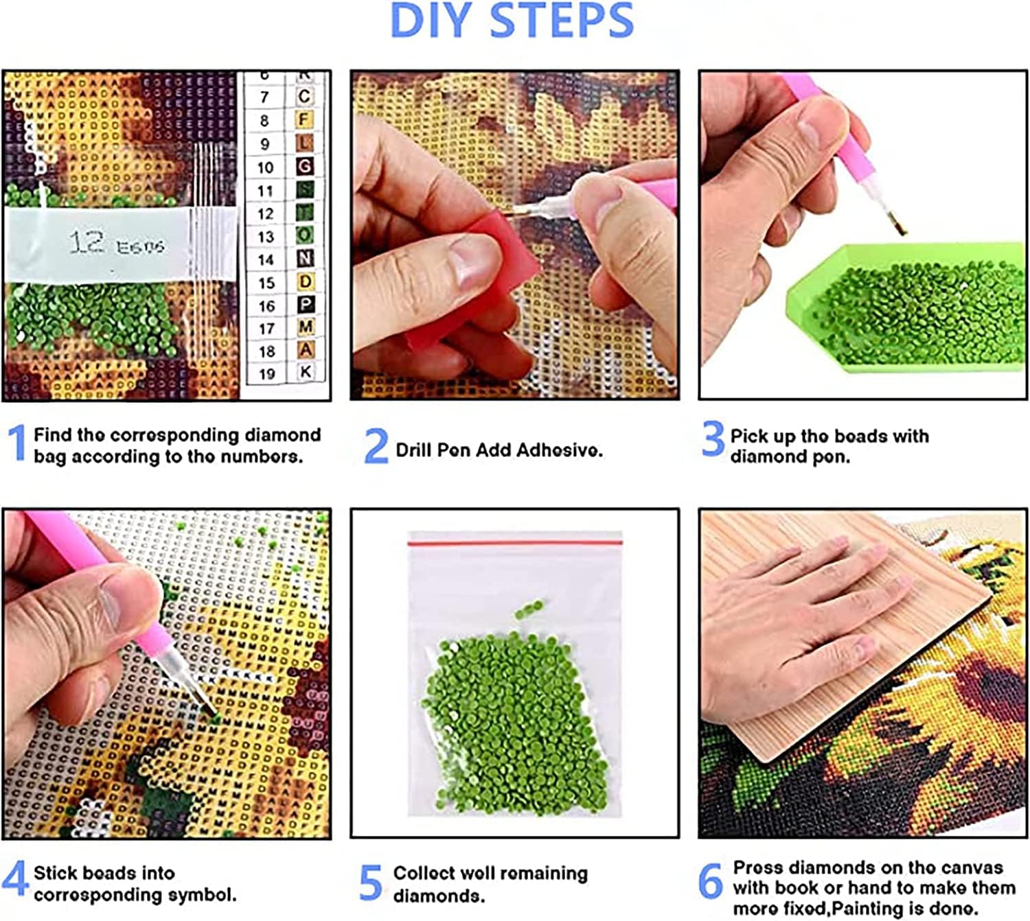 GemZono Paquete de 6 kits de pintura de diamantes para adultos en liquidación de bricolaje 5D pintura de diamante con diamantes redondos, kit de
