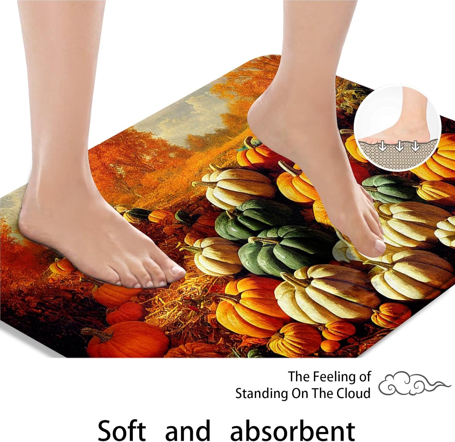 ArtSocket Juego de baño de Acción de Gracias con cortina de ducha y alfombras y accesorios, juego de cortinas de ducha naranja cosecha de madera