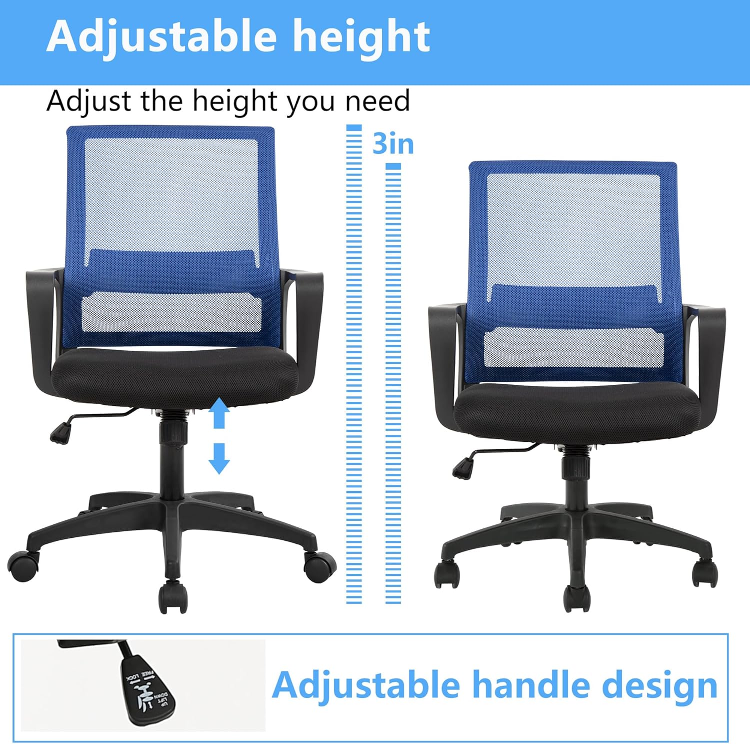 PayLessHere Silla de oficina para computadora, silla ergonómica de malla, respaldo medio, silla giratoria para oficina en casa, silla de escritorio