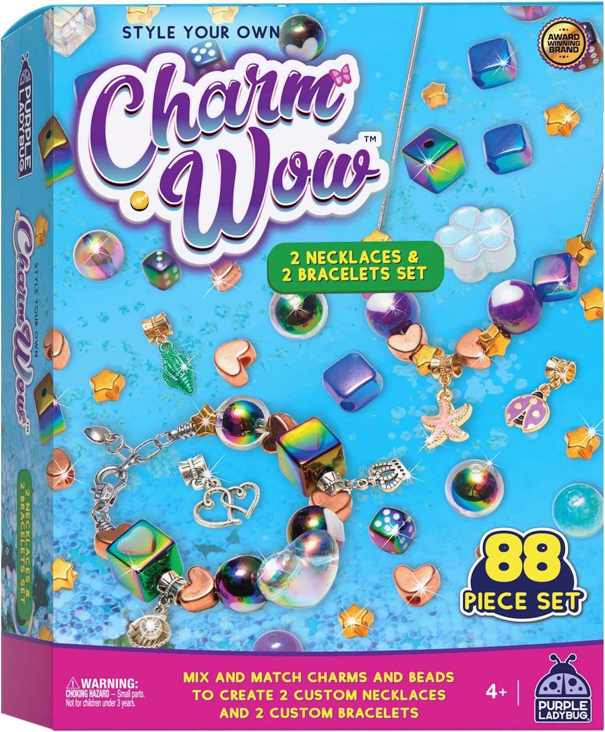 CharmWow – Kit de fabricación de joyas para niñas de 5 a 7 años en adelante, kit de fabricación de collares y pulseras para niños con cuentas