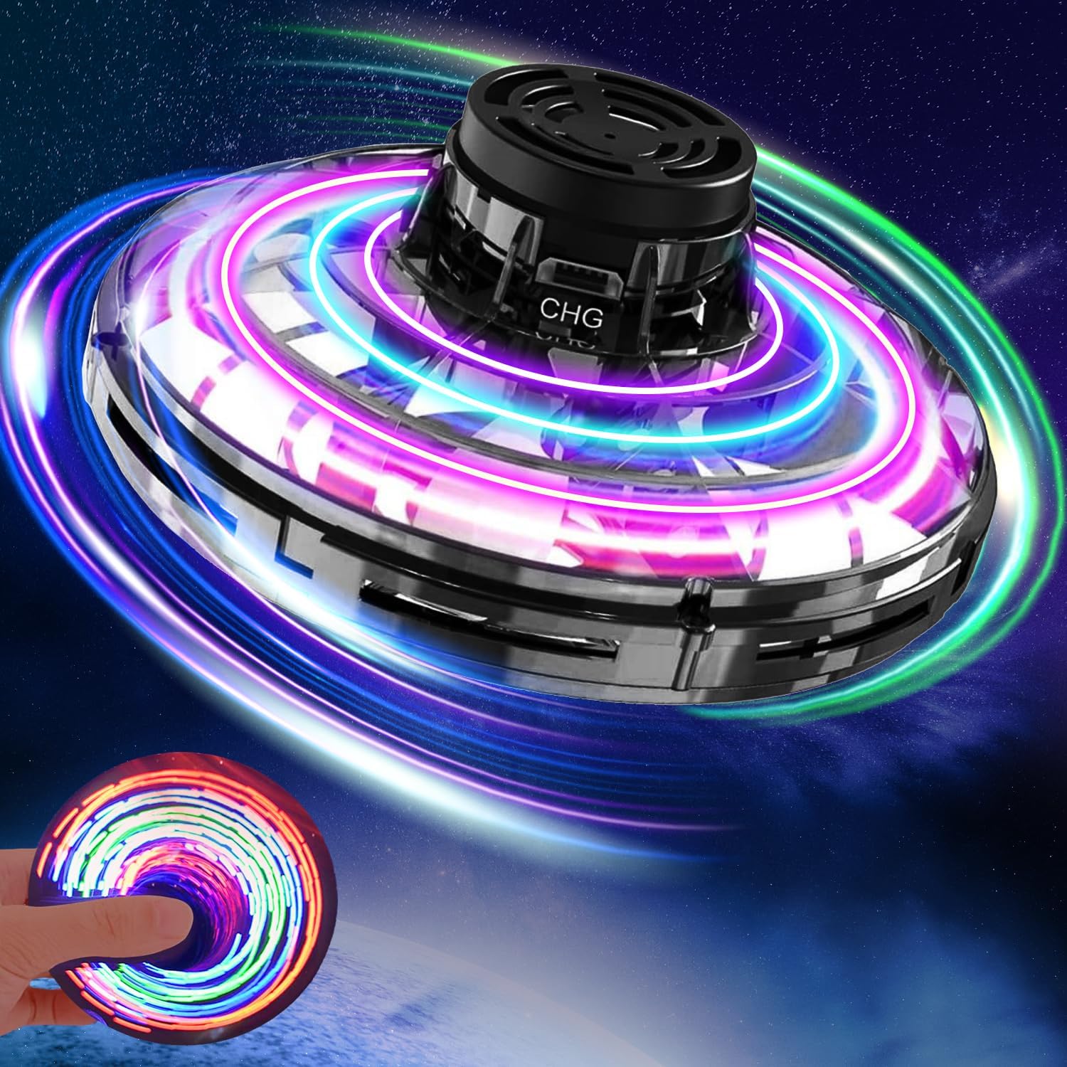 Flying I Fly Spinner, Fidget Spinner Juguetes Voladores, Mini Fly UFO Boomerang Dron controlado a mano, artículos geniales, regalos para niños,