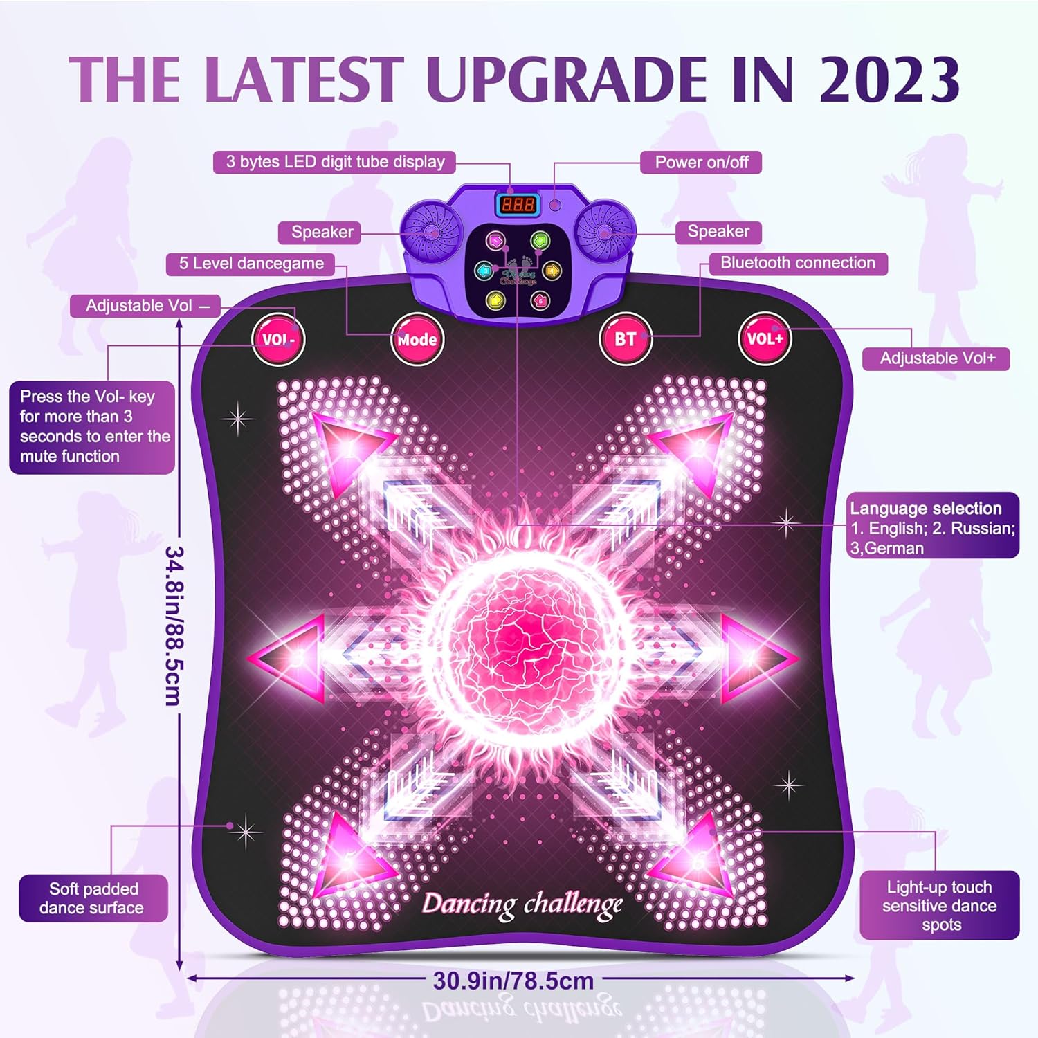 beefunni Juguetes de tapete de baile iluminado para niños de 3 a 12 años, almohadilla de baile electrónica mejorada 2023 con música y Bluetooth,