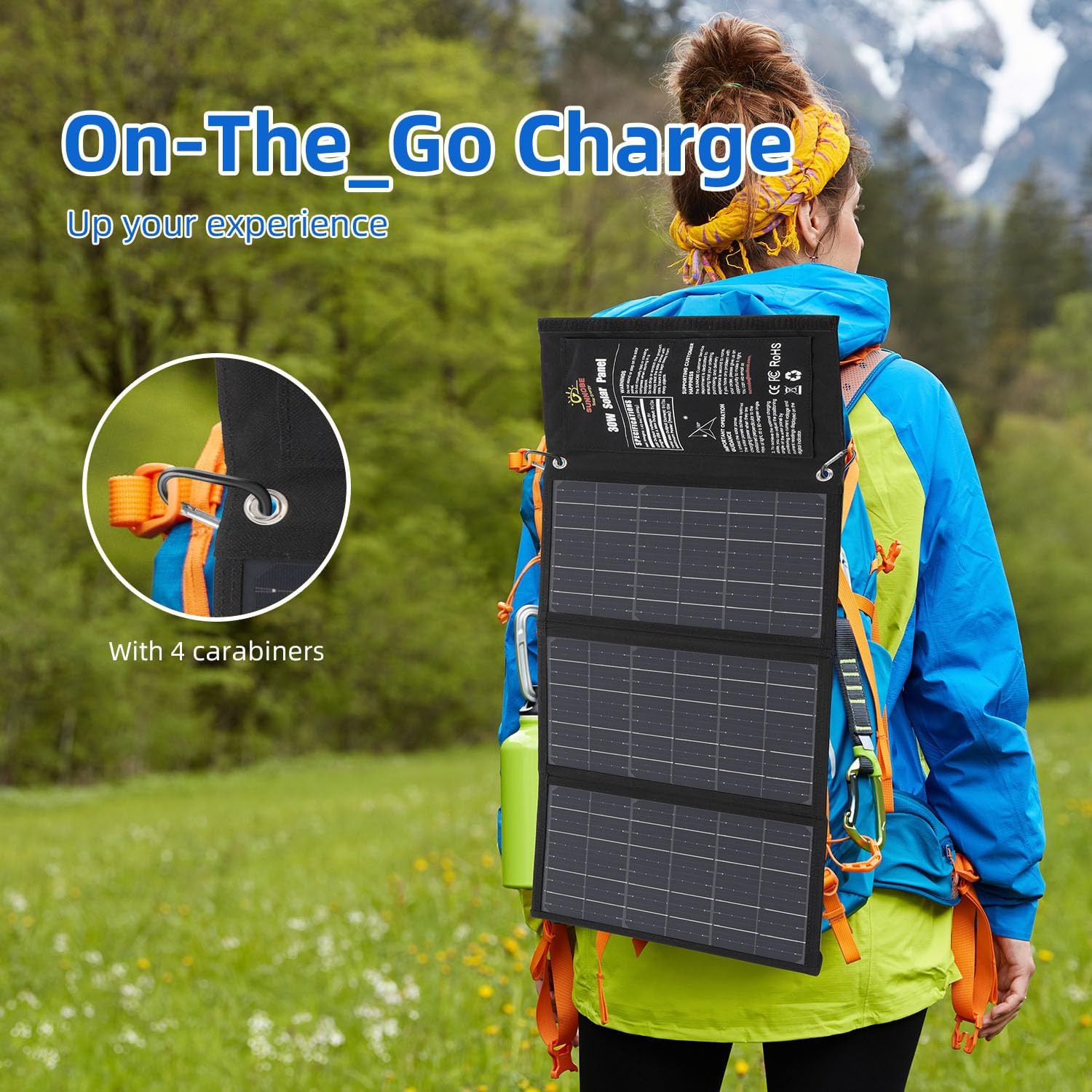 Panel solar portátil SUNNOBE con cable 3 en 1, cargador de panel solar plegable de 30 W con amperímetro digital para campamento y senderismo,