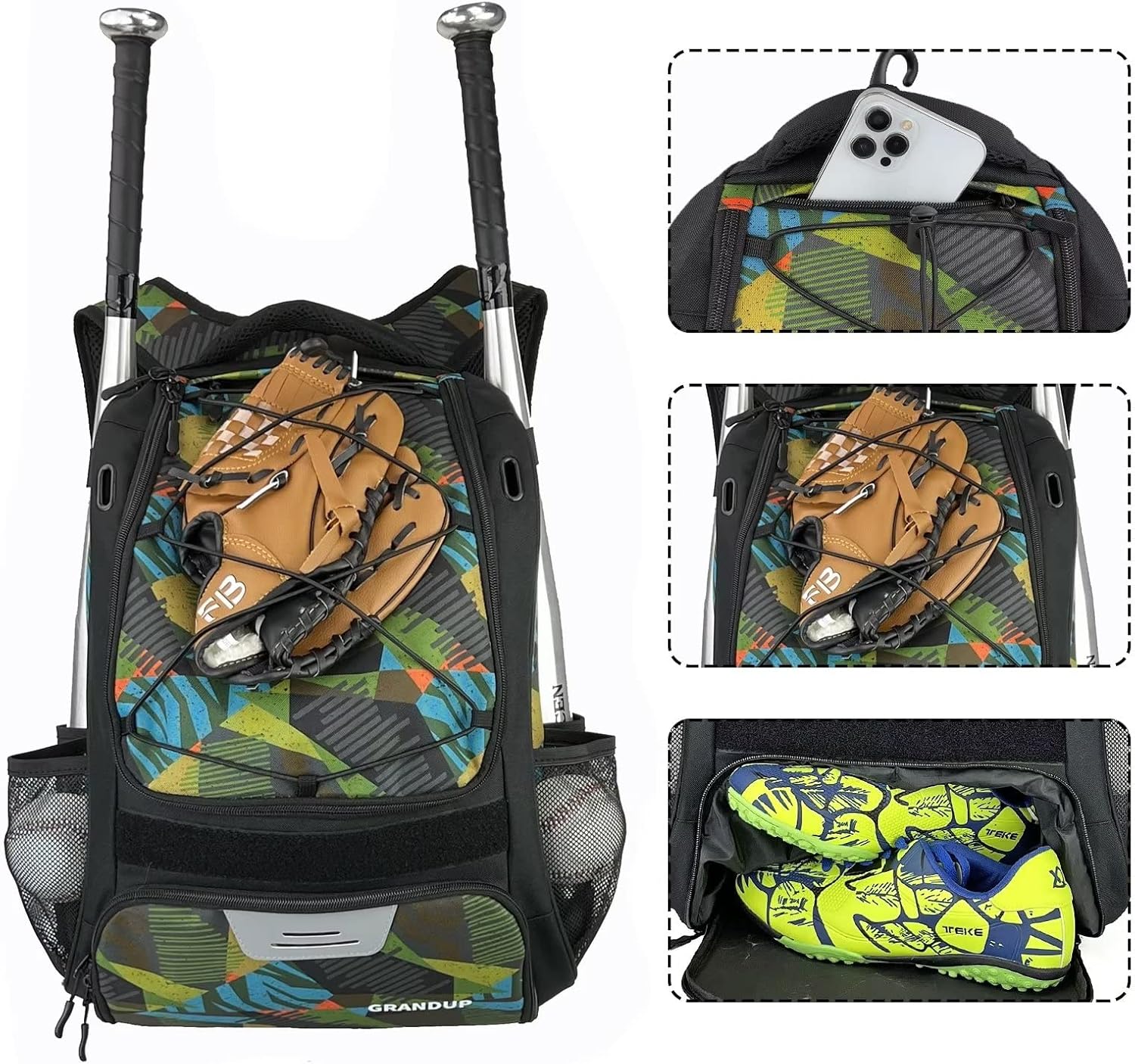 Bolsa de béisbol – Mochila de murciélago para equipo de béisbol, T-Ball y Softbol y equipo para jóvenes y adultos  Sostiene murciélago, guante,