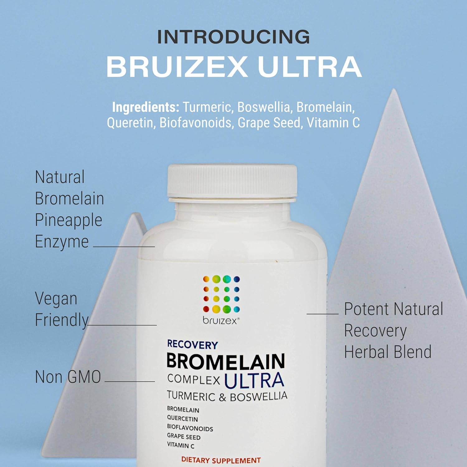 BRUIZEX Suplemento de alivio de moretones ultra bromelina y quercetina, 120 cápsulas  Suplementos de cirugía de piel moretonada, recuperación de