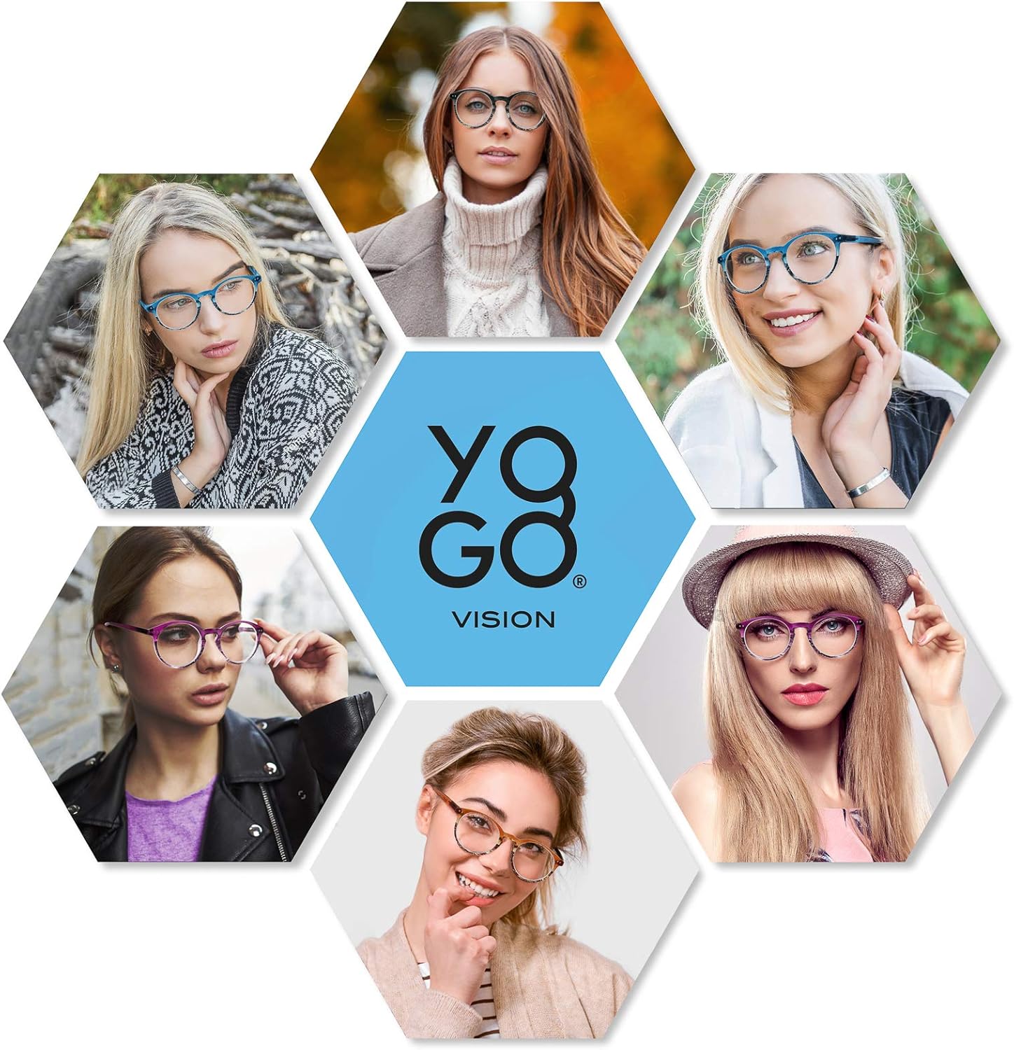 Yogo Vision Gafas de lectura para mujeres y hombres, con bloqueo de luz azul, lentes de lectura redondos, +2