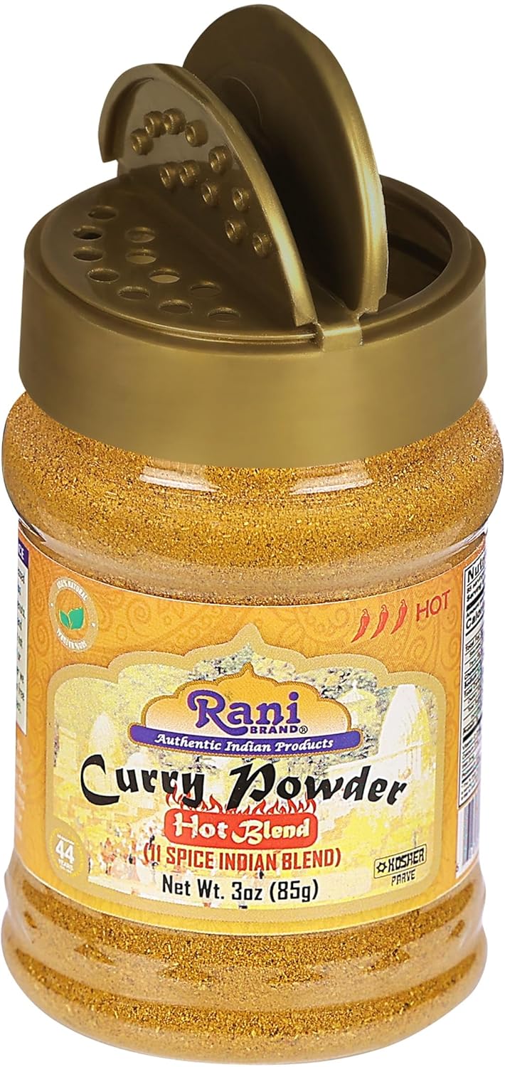 Rani Curry en polvo caliente (mezcla india auténtica de 11 especias) Tarro PET de 3 onzas (3.00oz)  Todo natural  Sin sal  Vegano  Sin colores  Apto