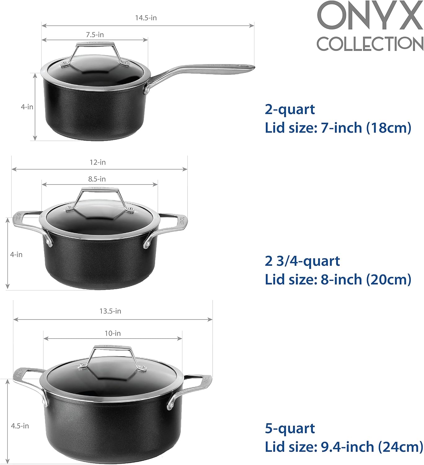 TECHEF – Colección Onyx – Olla de sopa de 2.8 cuartos con tapa de vidrio, recubierta con nuevo revestimiento antiadherente de teflón platino (sin