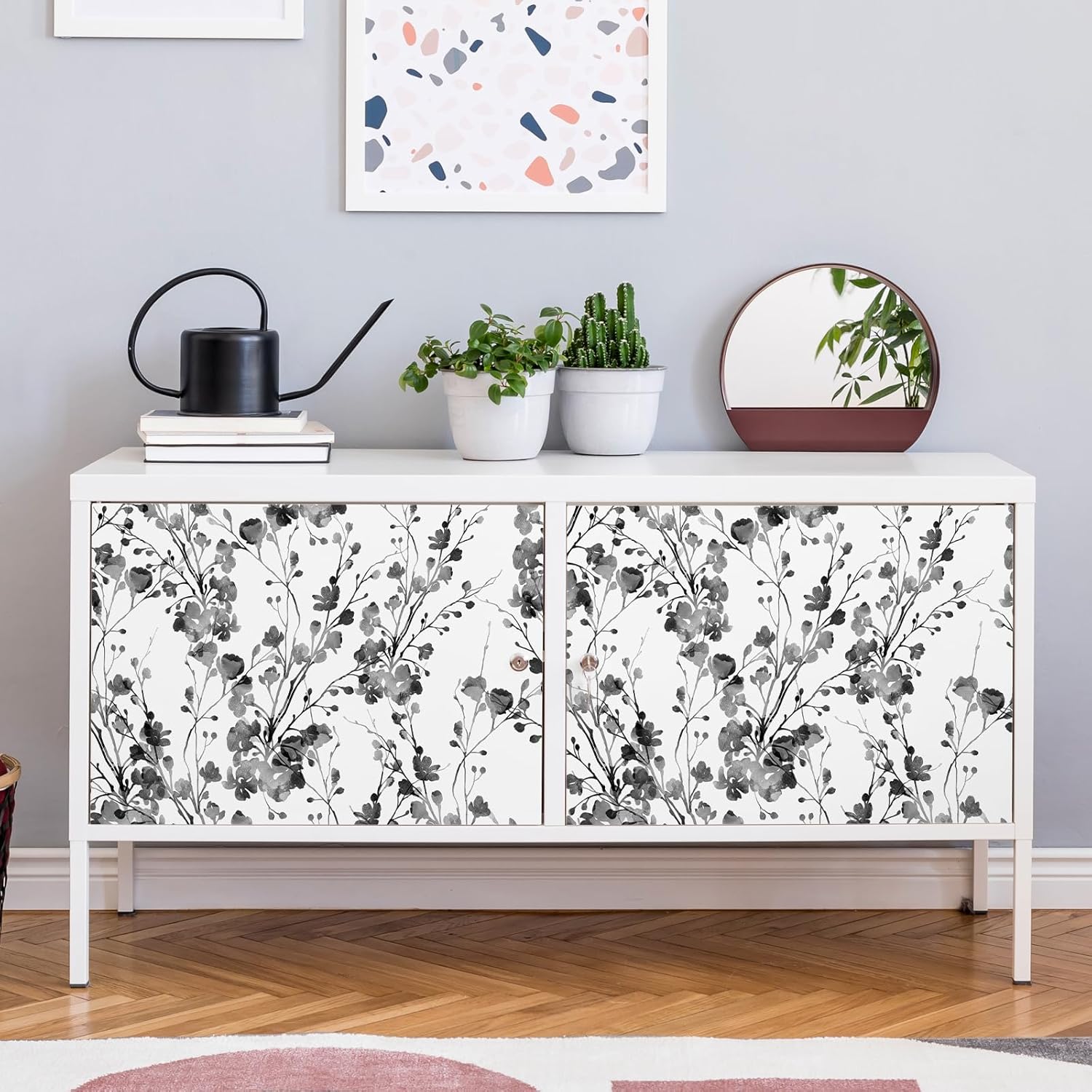 VEELIKE Chinoiserie – Papel tapiz floral en blanco y negro, bohemio, para dormitorio, 17.7 x 354 pulgadas, removible, autoadhesivo, papel de