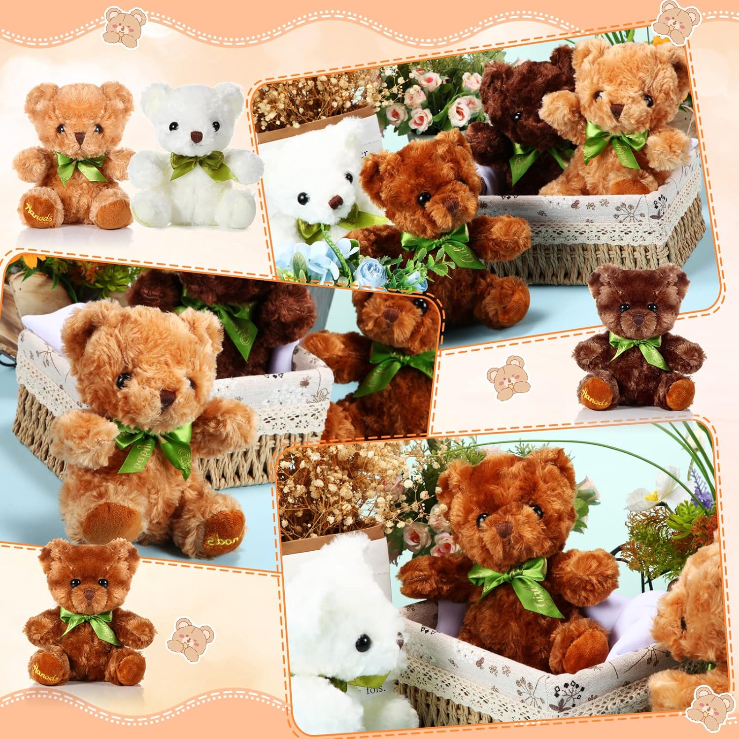 10 piezas de osos de peluche suave, lindos osos para niños y niñas, cumpleaños, día de San Valentín, baby shower, oso recuerdo de fiesta (color