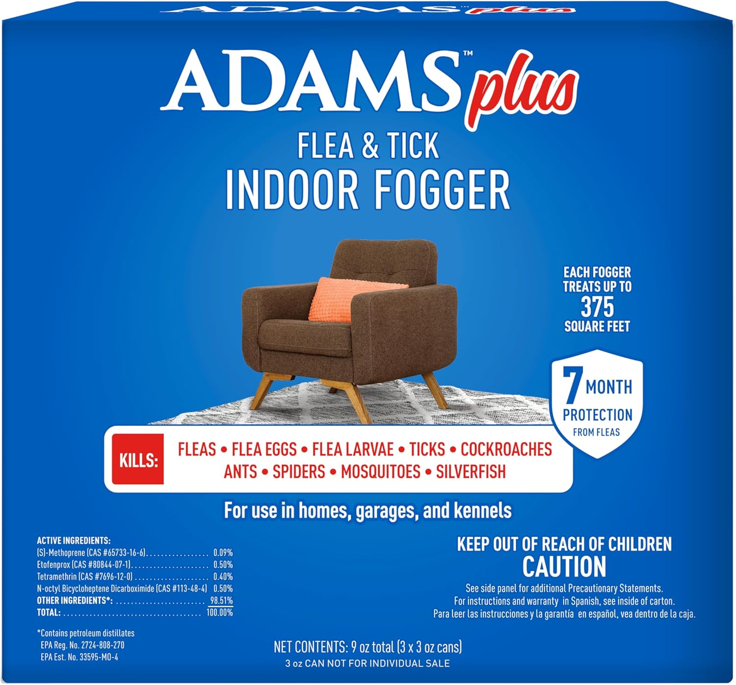 Plus – Nebulizador para interiores de pulgas y garrapatas, 3 latas de 3 onzas, mata pulgas, huevos de pulgas, hormigas, moscas, avispas, cucarachas,