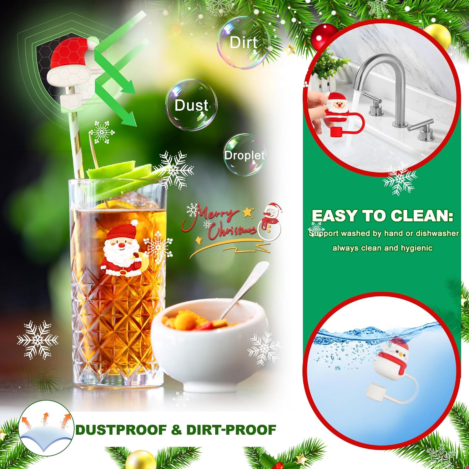 YUNAI 4 fundas de popote Stanley de Navidad, 0.39 pulgadas de silicona, bonitas tapas compatibles con vaso Stanley de 40 onzas, adornos de paja para