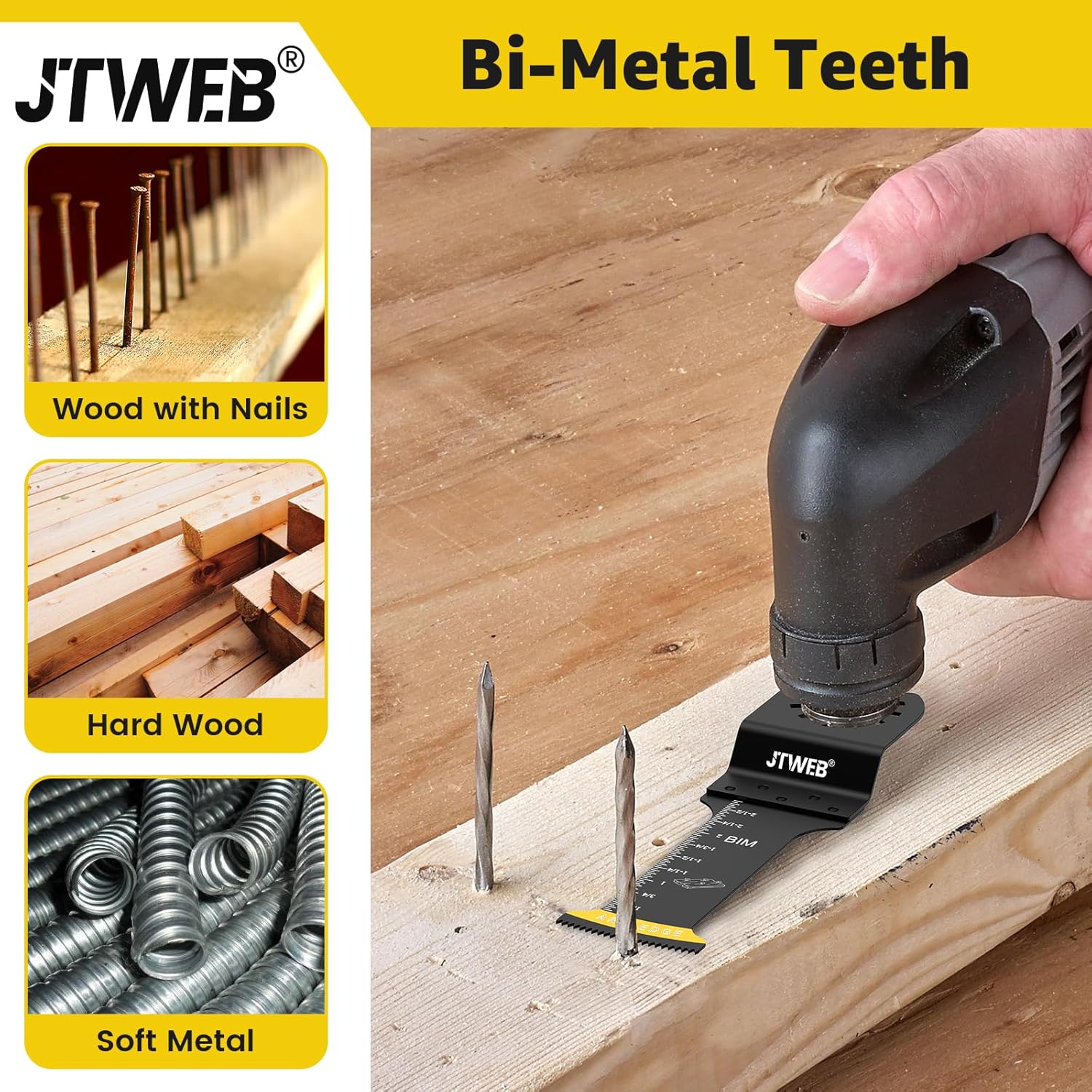 JTWEB 5 cuchillas multiherramienta extralargas, cuchillas bimetálicas con borde de arco para metal, clavos y madera. Hojas de sierra oscilantes para