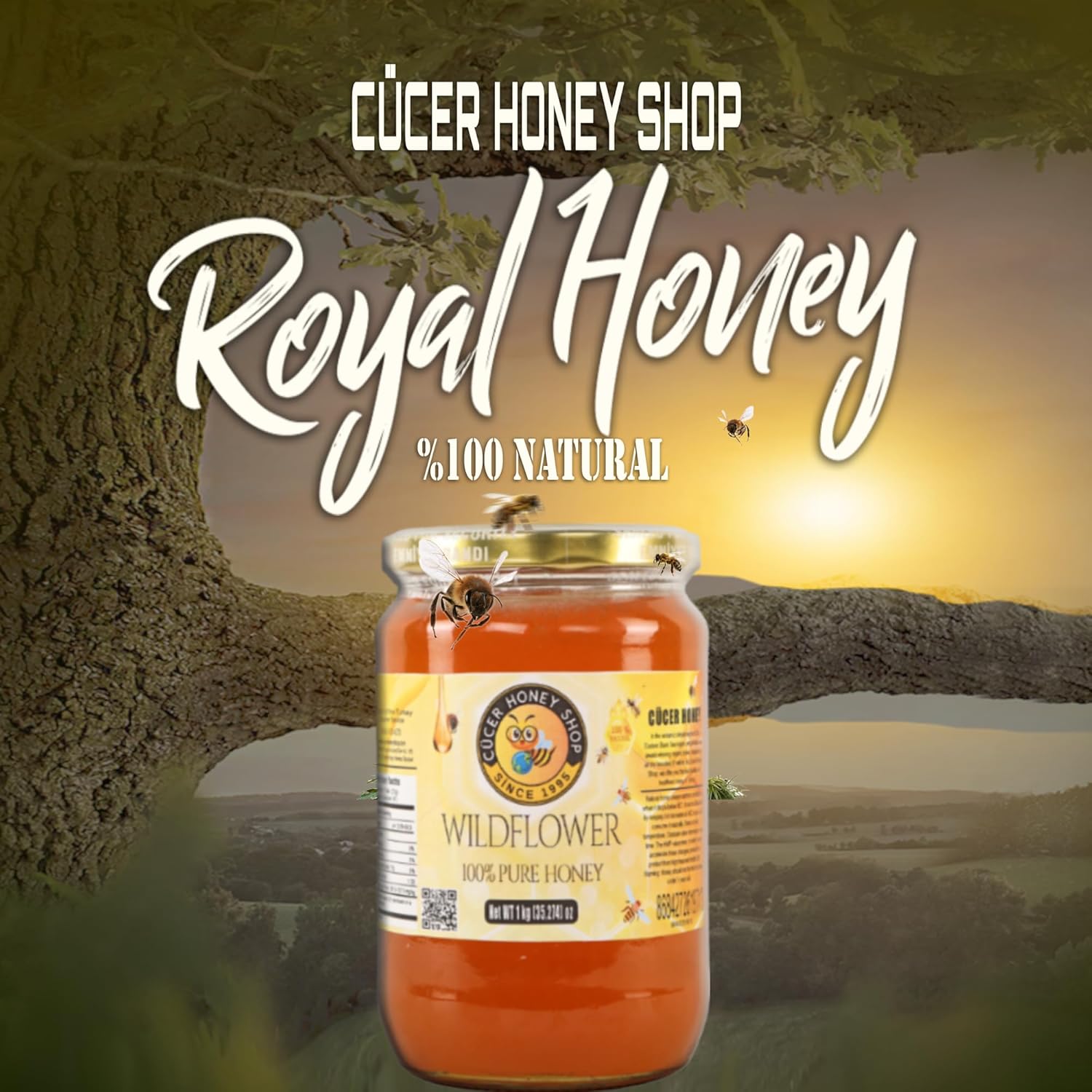 Cucer Honey Shop – Miel turca de flores silvestres 100% pura miel orgánica para aperitivos, tarro de miel natural, 35,274 onzas (2.20)