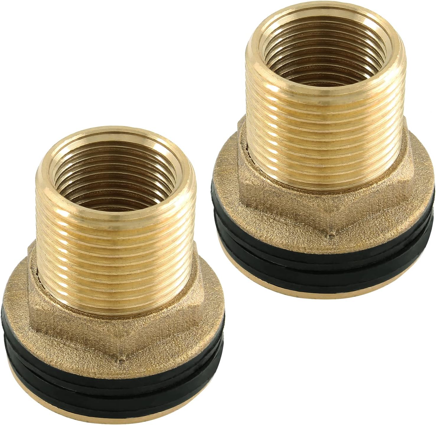 2 piezas de accesorios de mamparo de latón, conector de tanque de agua macho de 12 pulgada hembra de 34 pulgadas con 2 anillos de goma para barriles