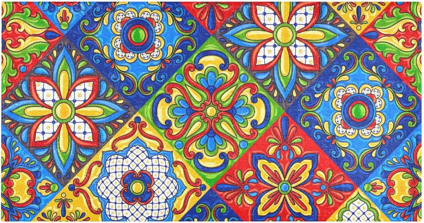 Joisal Tapete de cocina de cerámica mexicana Talavera, lavable a máquina, antideslizante, parte trasera de goma, 39 x 20 pulgadas