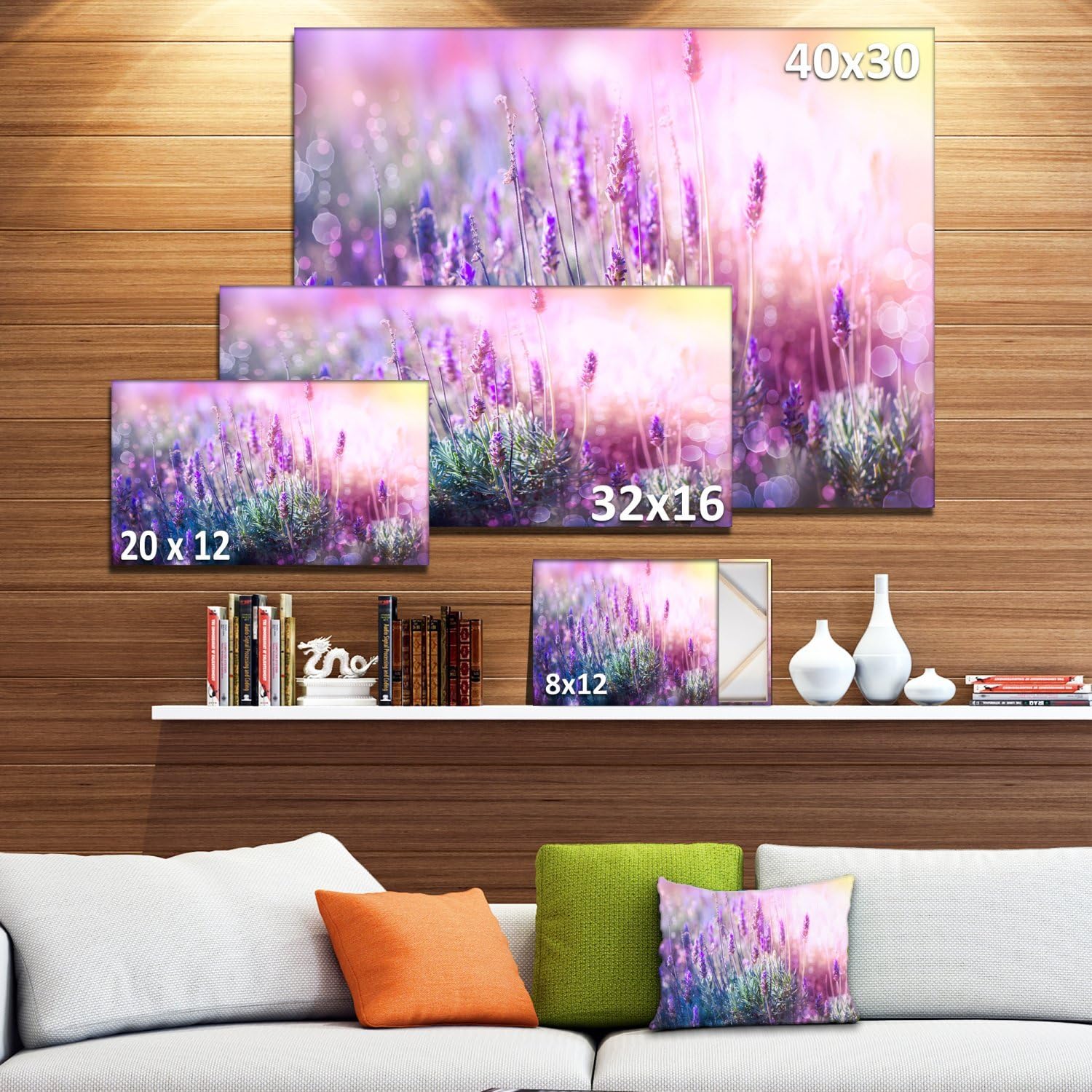 Impresión artística en lienzo floral de lavanda creciente y floreciente