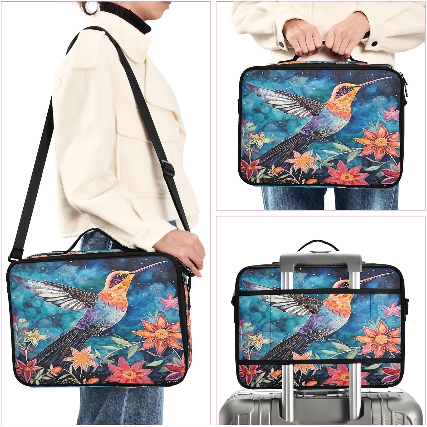Flowers and Birds Aesthetic Blue travel makeup bag large cosmetic toiletry bag travel large make up bag travel makeup bag bolso para maquillaje de