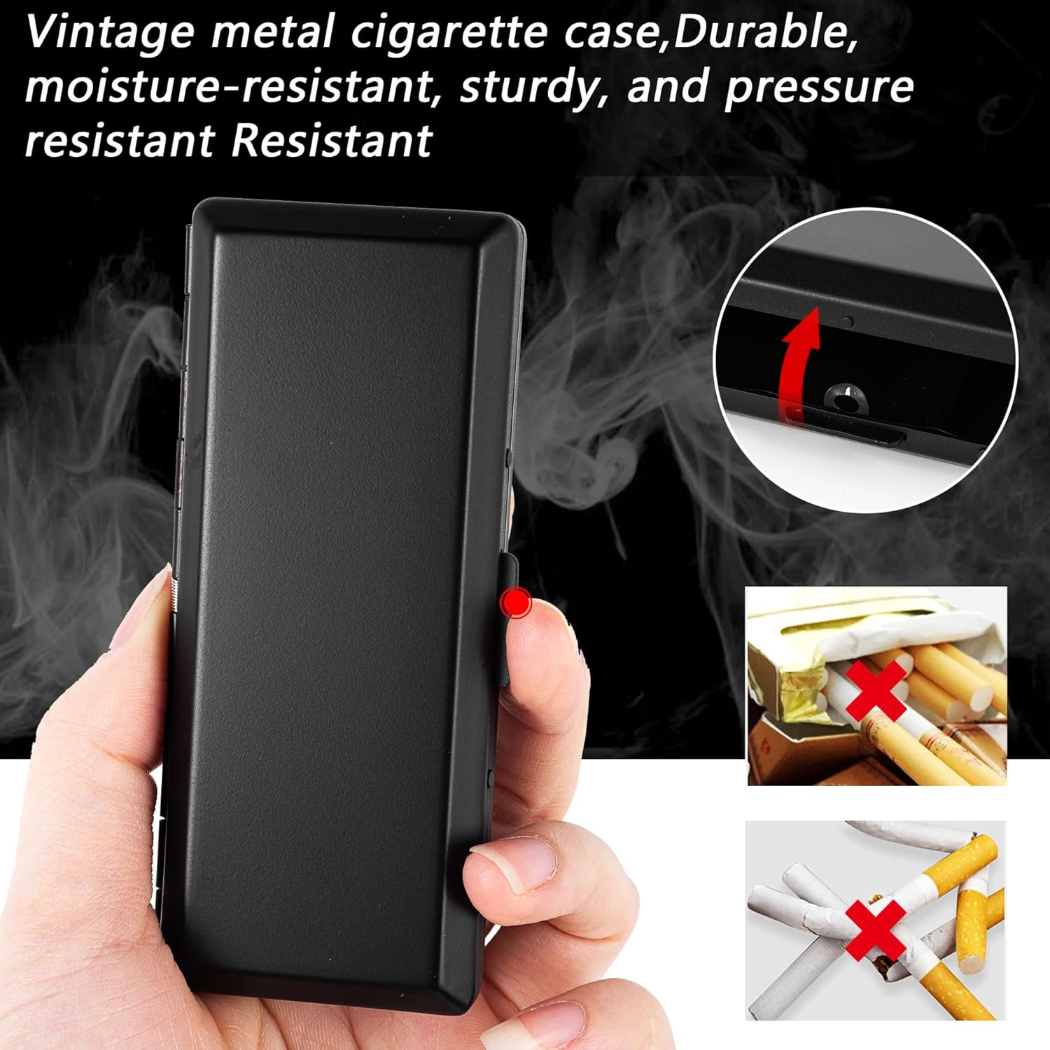 Caja de cigarrillos de metal elegante, moderna y minimalista, con capacidad para 10 cigarrillos de 3.937 in, perfecta para mujeres, diseño de metal