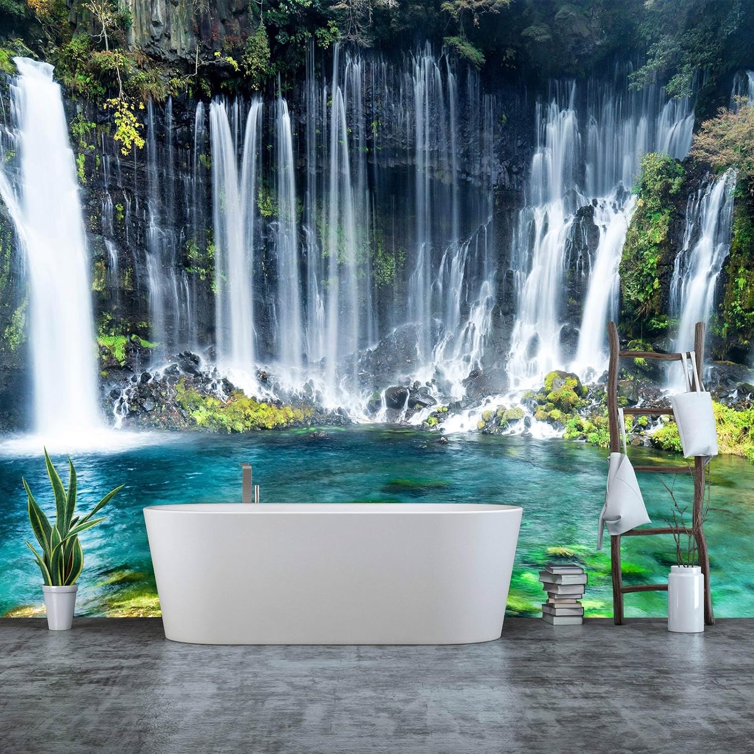 WFBHUA – Mural de pared con diseño de cascada verde, naturaleza, lago, paisaje, decoración para baño, sala de estar, dormitorio (no se puede