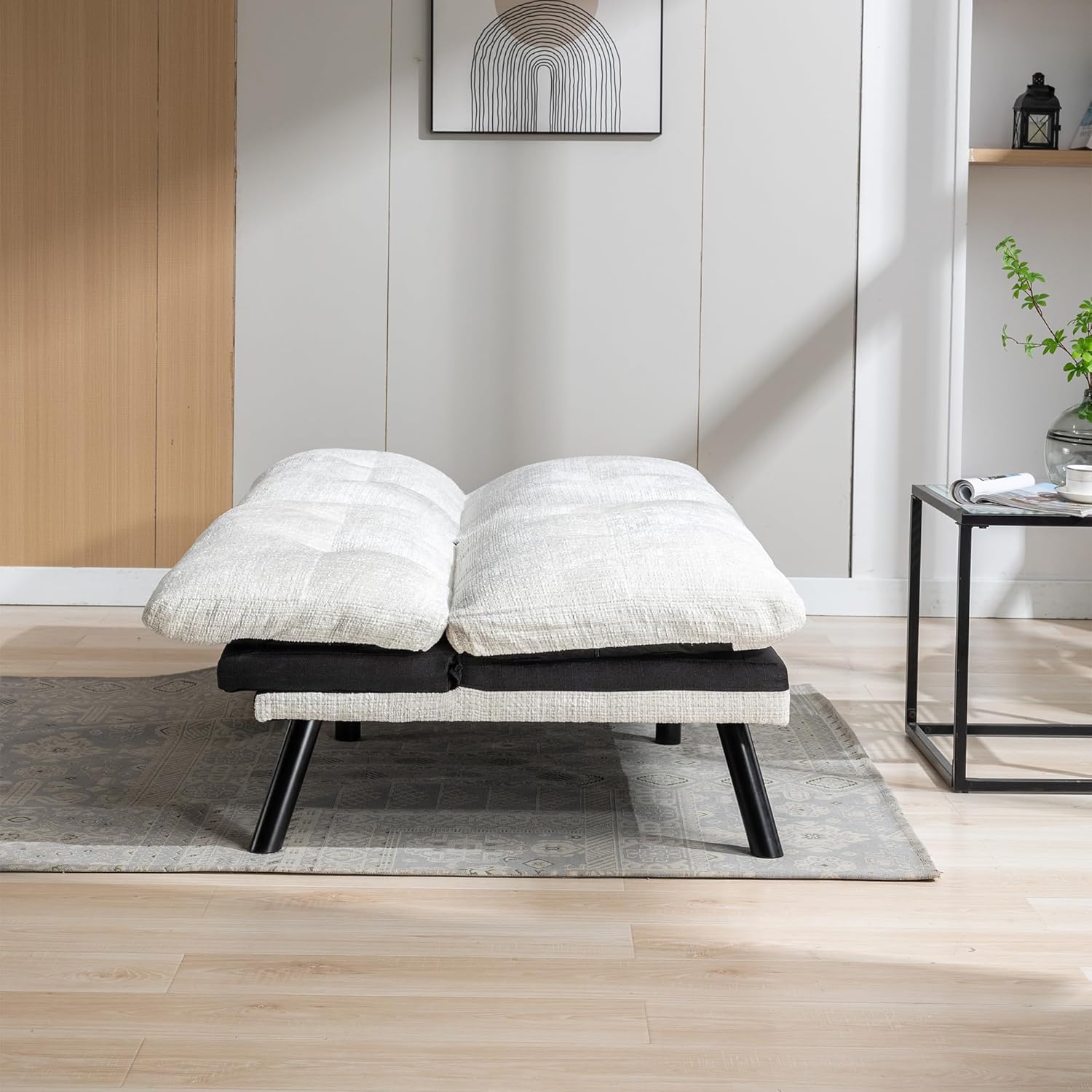 Anwick Sofá cama convertible ajustable, sofá biplaza futón con chenilla transpirable, patas de metal y salón ajustable, perfecto para espacios de