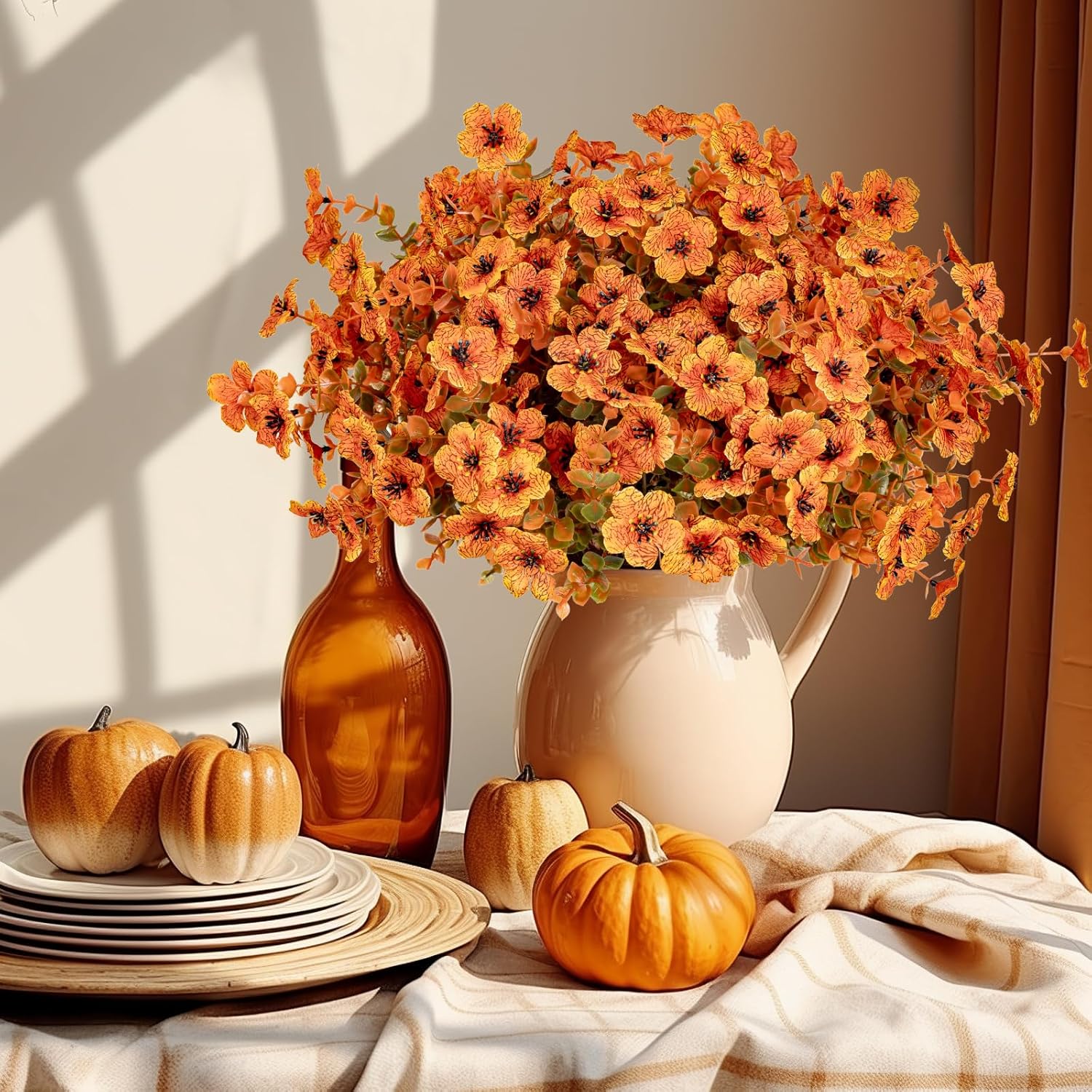 10 flores artificiales para exteriores, decoración de flores de plástico, resistentes a los rayos UV, plantas artificiales para interiores y