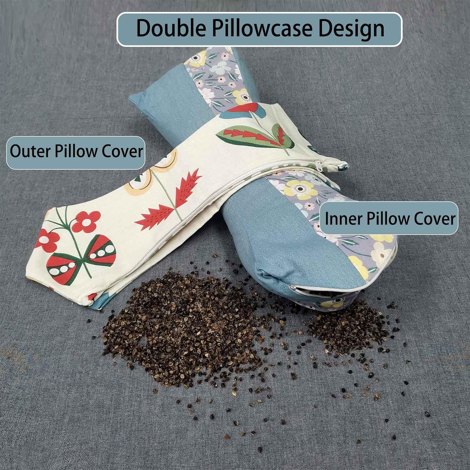 Almohadas de trigo sarraceno para dormir, almohada de trigo sarraceno, almohada cervical lumbar, almohada redonda terapéutica para durmientes, dolor