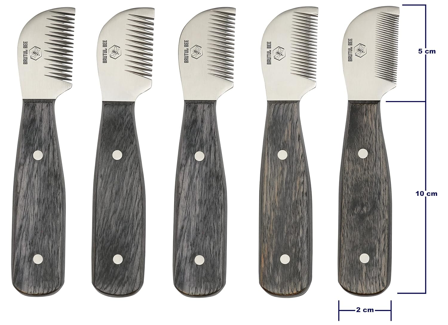 BRUTUL FIGHT Bee – Juego de 5 cuchillos de aseo para perros con mango de madera, juego de 5 cuchillos antideslizantes de acero inoxidable para aseo