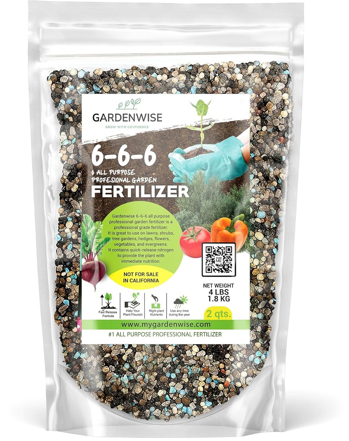 Gardenwise 6-6-6 Fertilizante profesional multiusos para plantas de alimentos ideal para el cuidado de invierno y alimentación de primavera, NPK