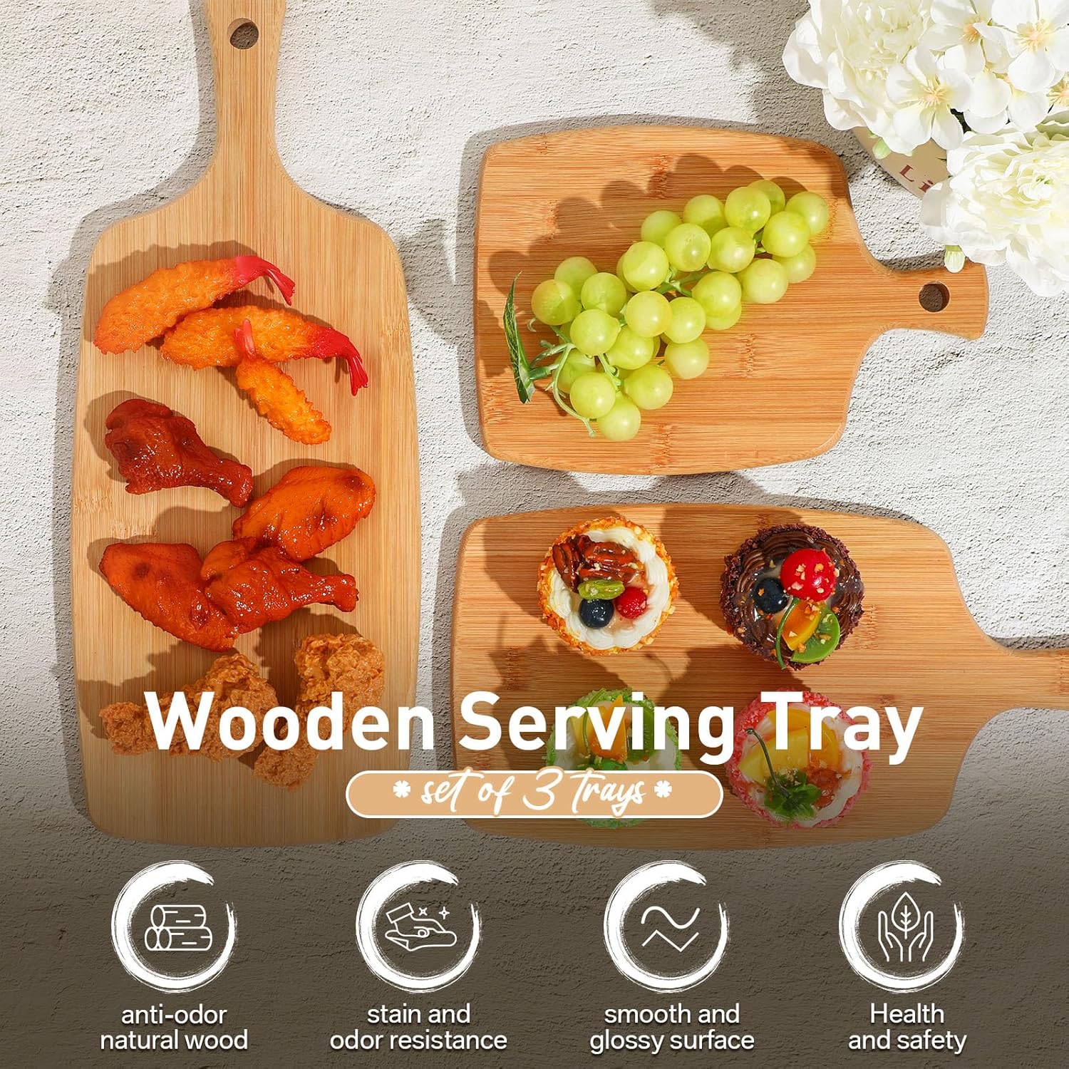 Kathfly Tabla de cortar de bambú de madera a granel para grabado láser, tabla de cortar decorativa con asa, charcutería, pizza, queso, bandeja para