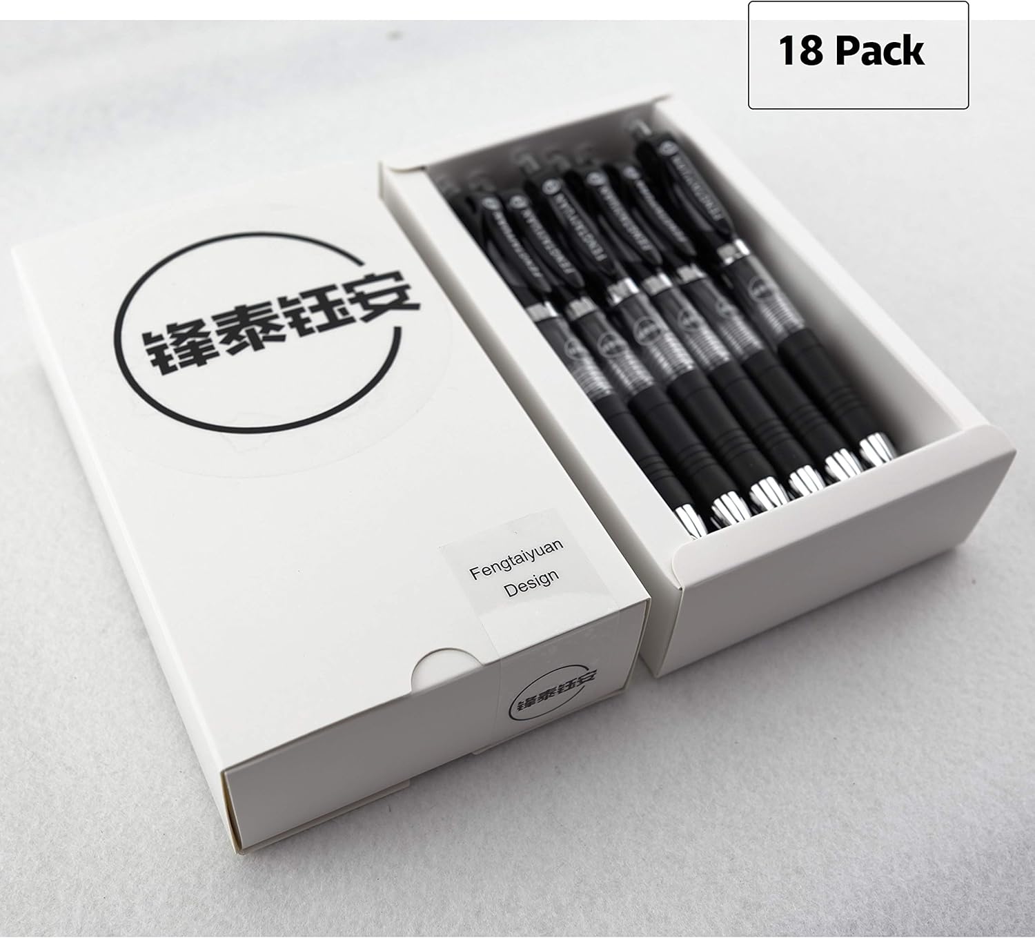 Fengtaiyuan ADP18, bolígrafos de gel retráctiles, 0.020 in, tinta negra, extrafinos, escritura suave, paquete de 18 (ADP18)