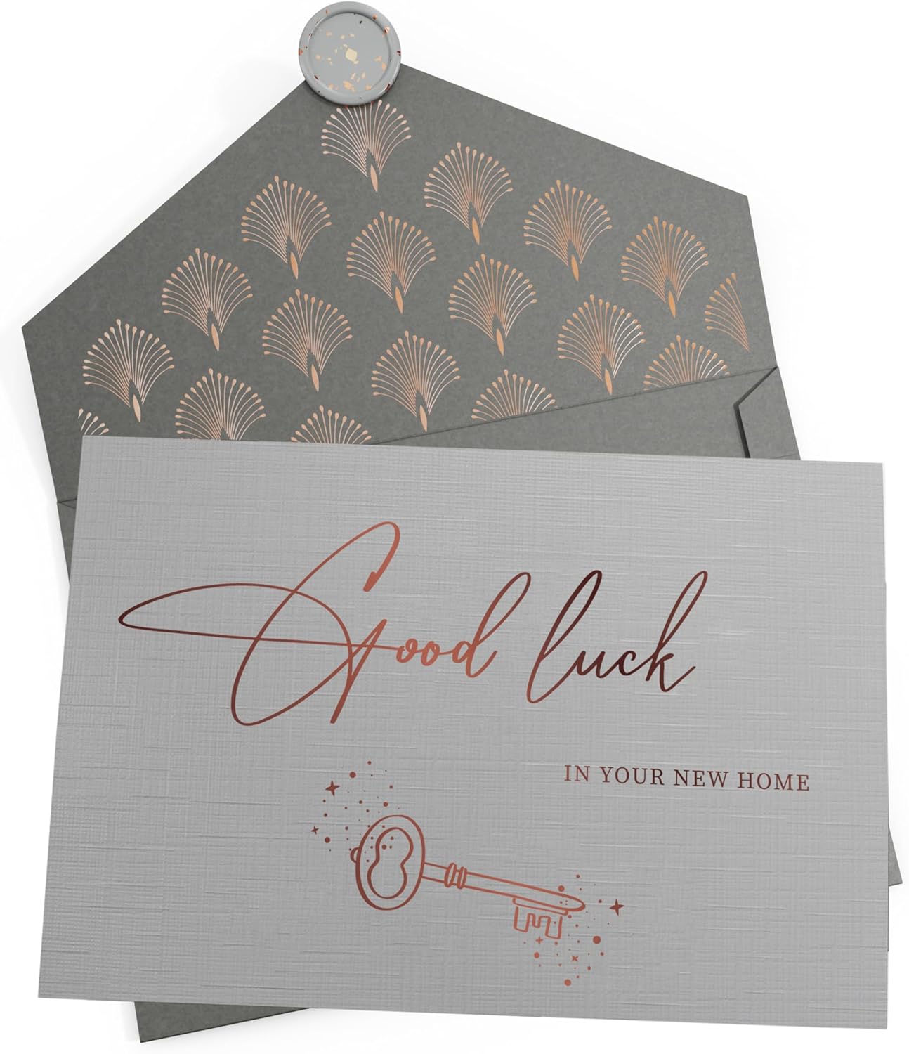 Jolicoon Nueva tarjeta de casa con sobre y sello de cera – Buena suerte en tu nueva tarjeta de casa – Tarjeta de feliz casa nueva
