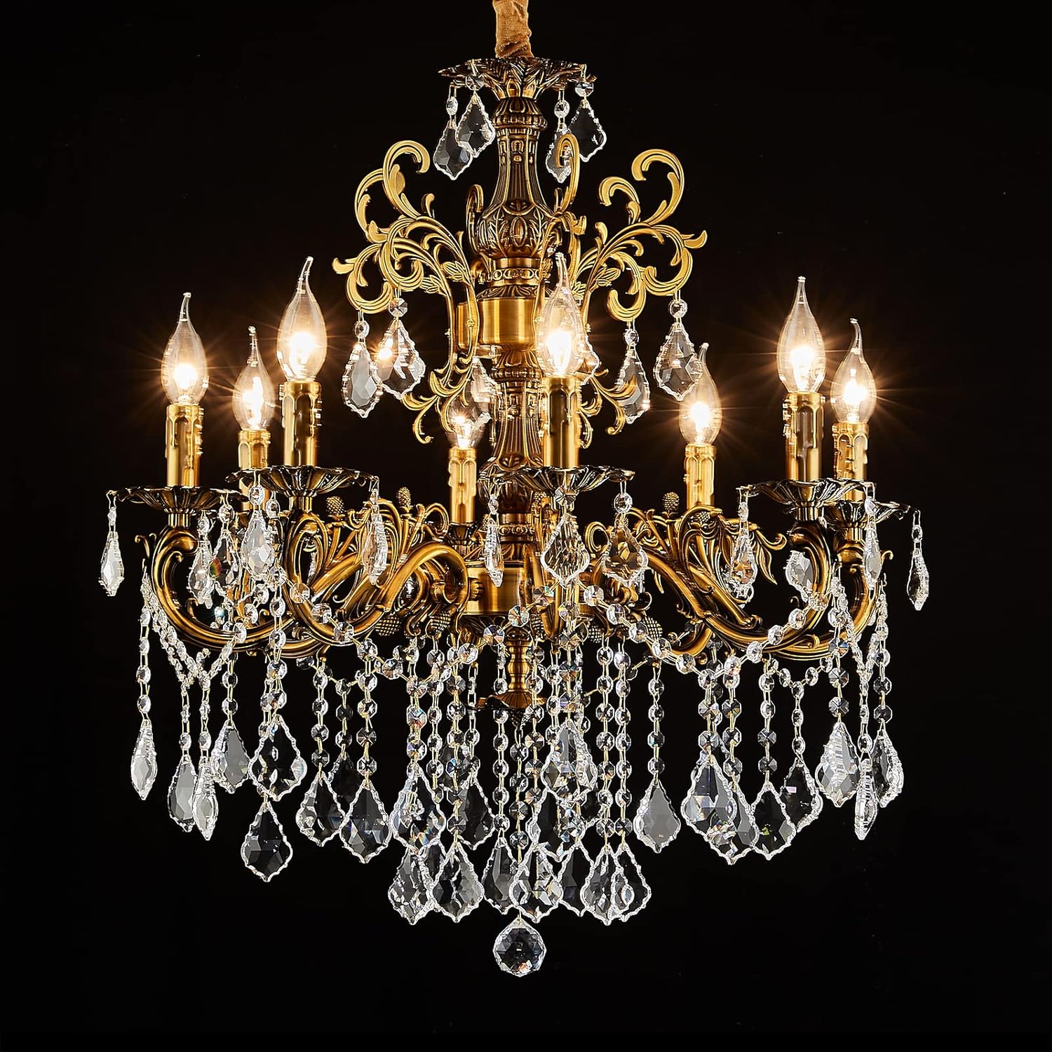 Candelabros de cristal clásicos de 8 luces estilo vela tradicional para comedor, sala de estar, dormitorio, entrada, acabado dorado antiguo