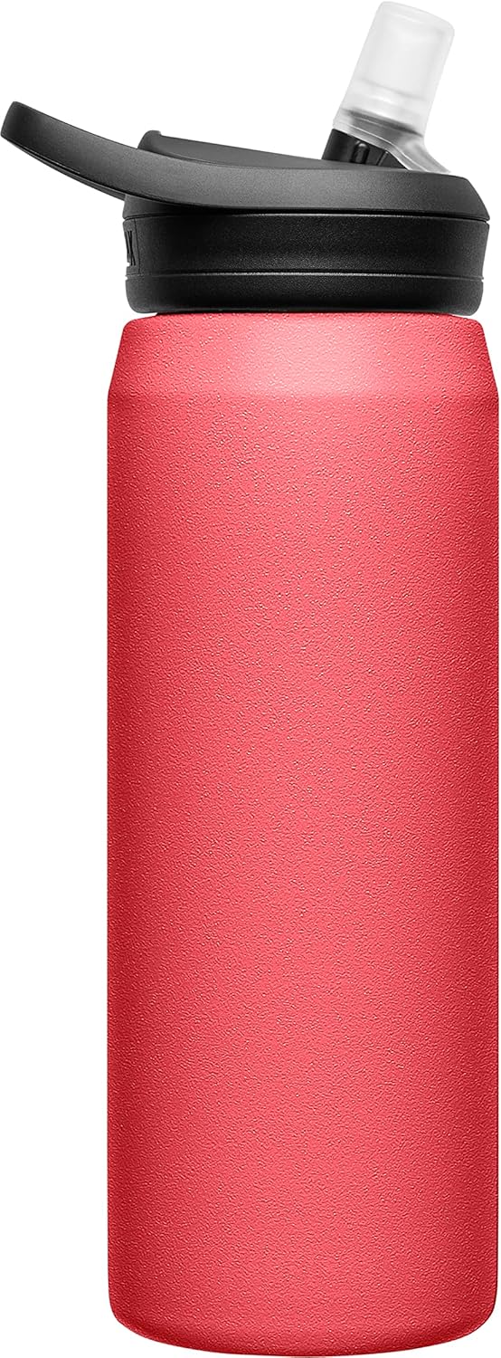 CamelBak eddy+ Botella de agua con pajilla, 25 onzas, acero inoxidable aislado, fresa silvestre