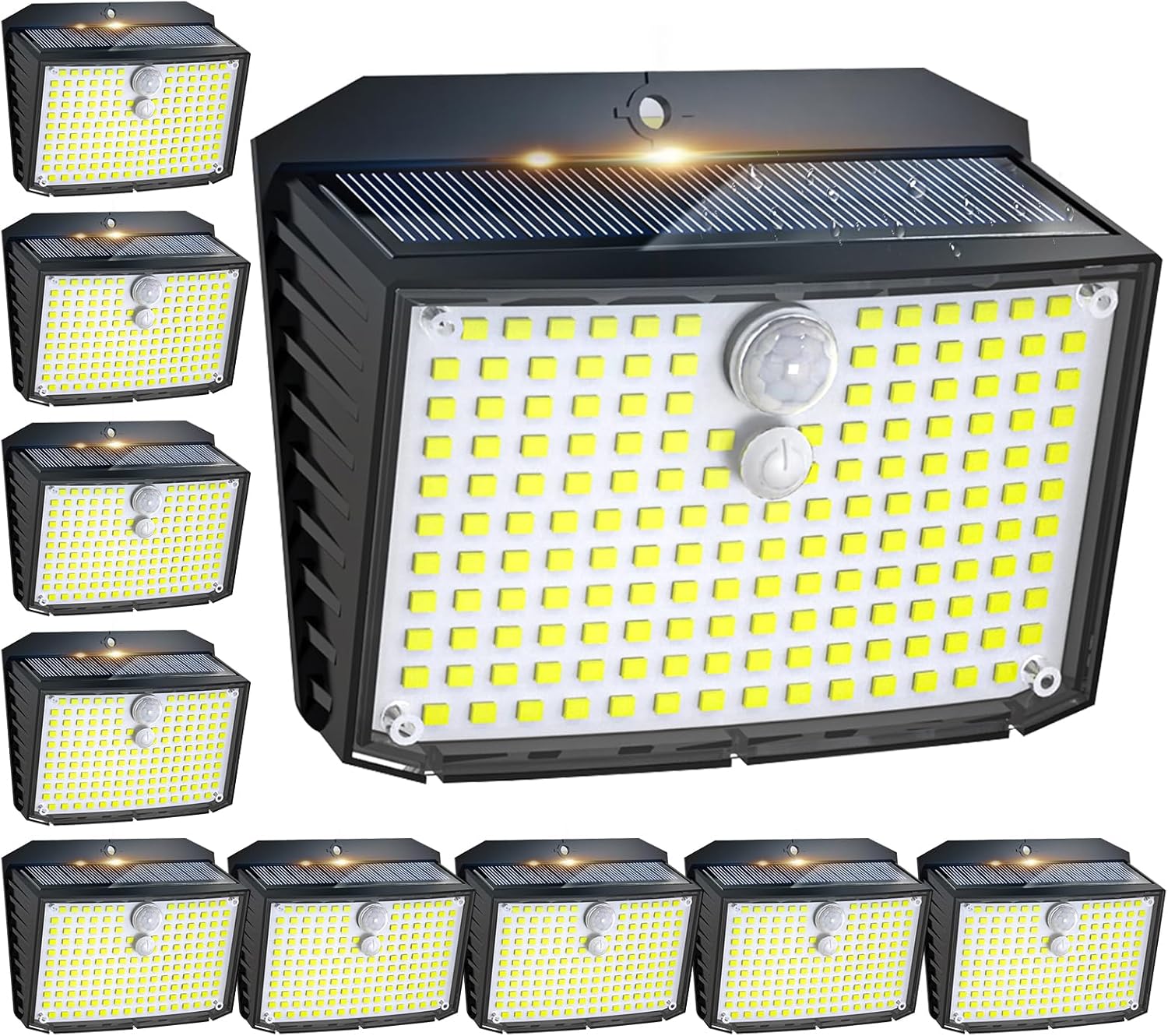 Katipeal Luces solares con sensor de movimiento para exteriores, 10 unidades158 LED3 modos Luces superbrillantes para valla con impermeabilidad